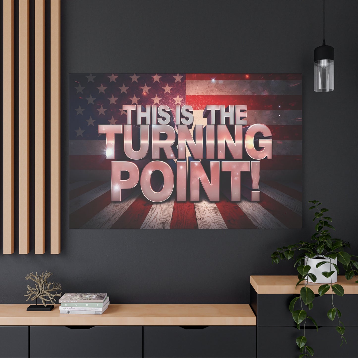 Gallery Wrapped Canvas Wall Art - Charlie Kirk Inspired - This Is The Turning Point! - Red White Blue - American Flag Backdrop Design - Multiple Sizes -