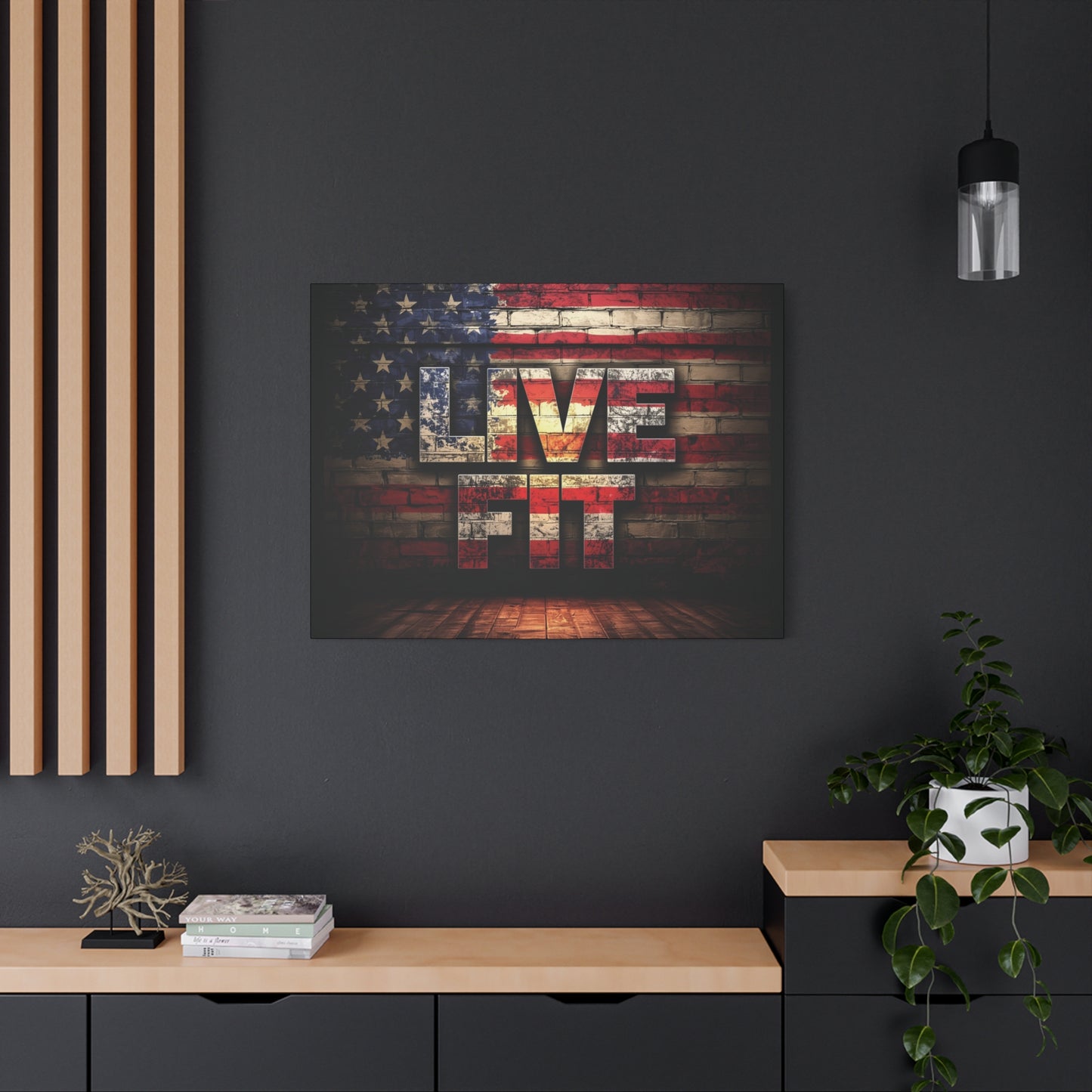 American Pride Canvas Wall Art - Live Fit Decor - Fitness Motivation - Patriotic Gift - USA Flag Artwork - Red White Blue -