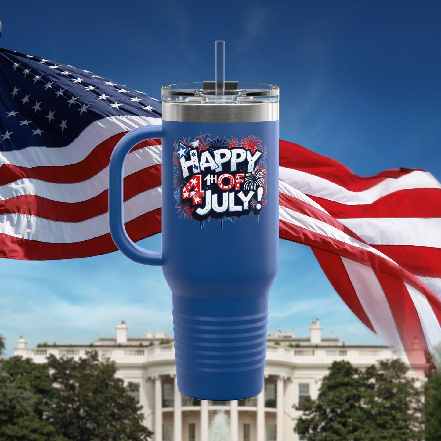 Patriotic Insulated Travel Mug - 40oz - Perfect for 4th of July Celebrations, BBQs, Camping, Family Gatherings, Gifts!