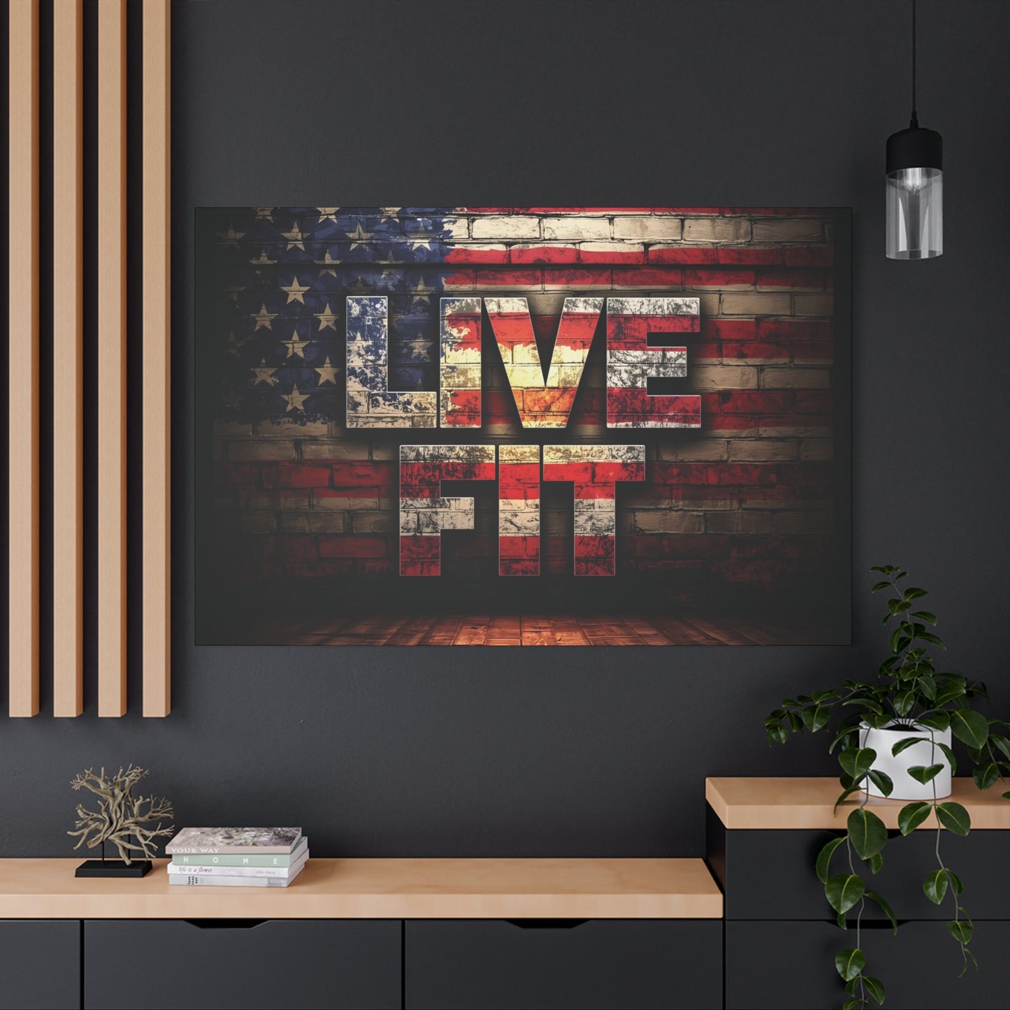 American Pride Canvas Wall Art - Live Fit Decor - Fitness Motivation - Patriotic Gift - USA Flag Artwork - Red White Blue -