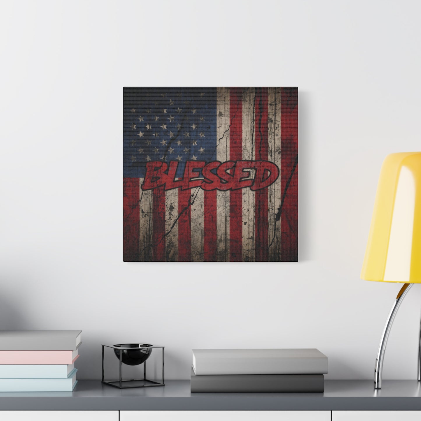 Blessed Patriotic Canvas Wall Art, Americana Decor, Home Wall Decoration, Rustic Flag Artwork, US Flag Decor