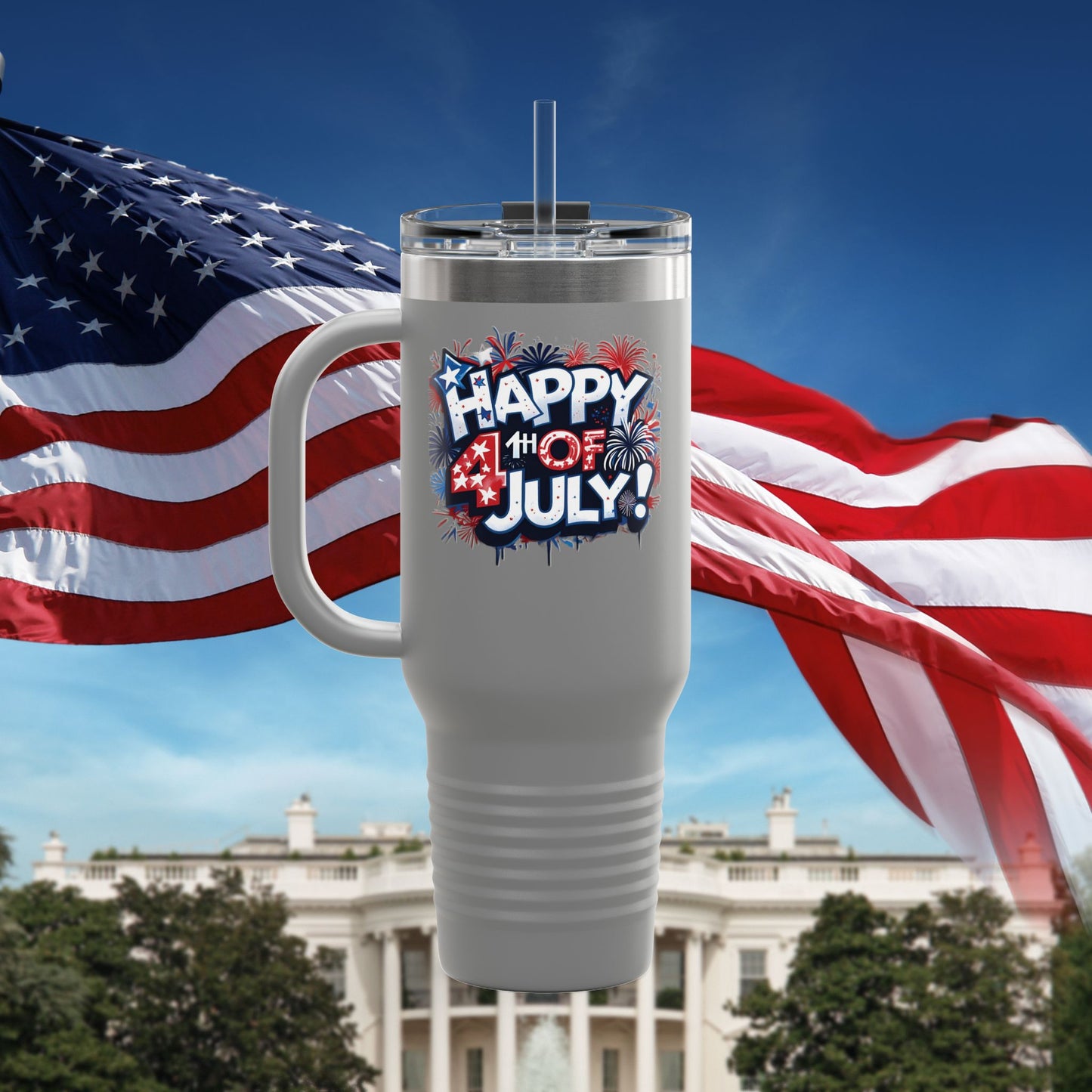 Patriotic Insulated Travel Mug - 40oz - Perfect for 4th of July Celebrations, BBQs, Camping, Family Gatherings, Gifts!