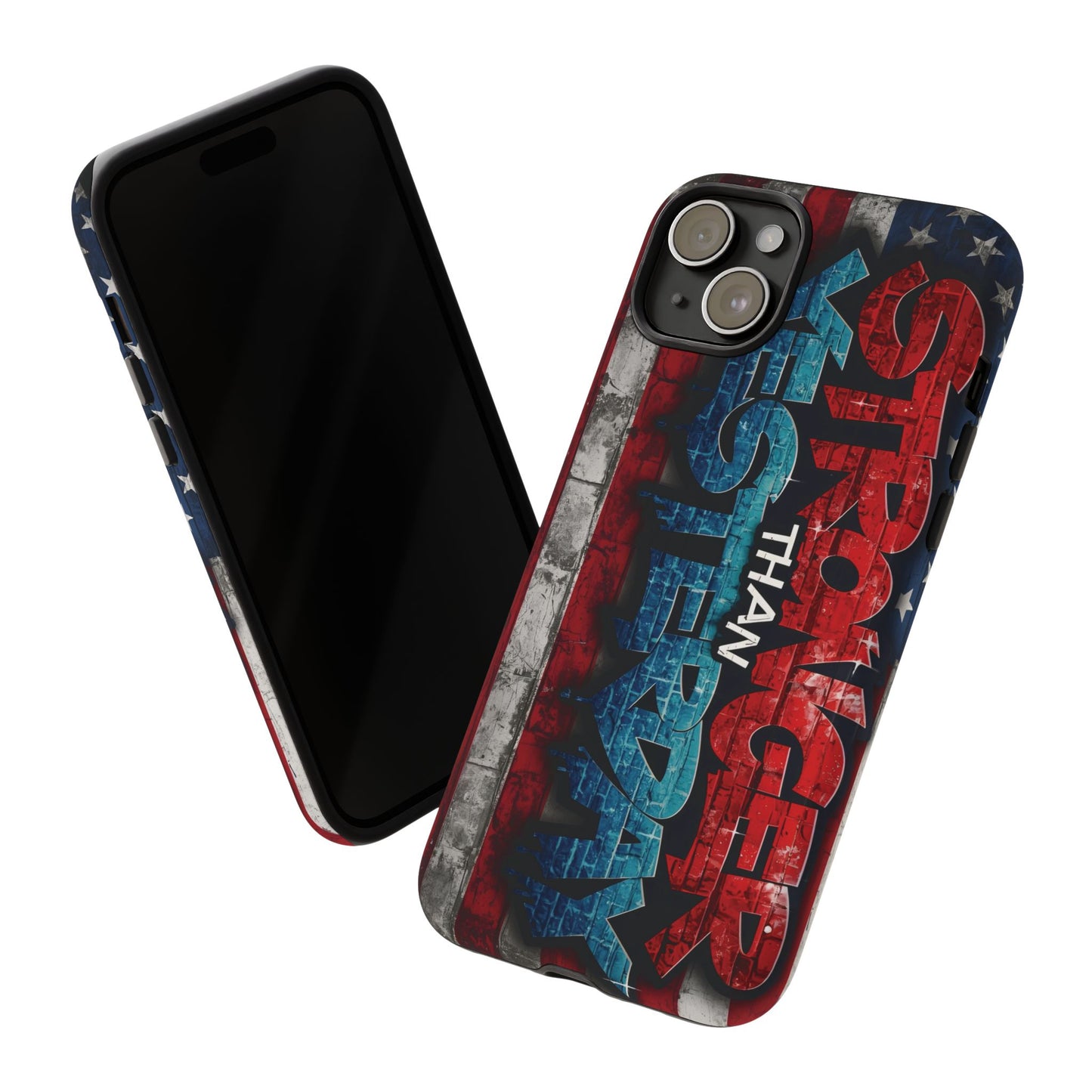 Stronger Than Yesterday Iphone Case, Motivational Phone Cover, USA Flag Design, Gift for Fitness Enthusiasts, Inspirational Phone Accessory
