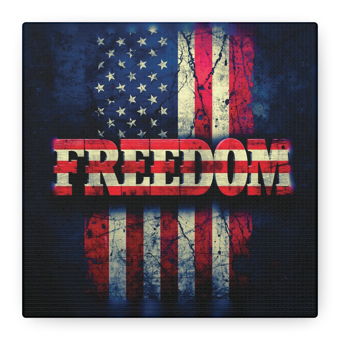 Patriotic Wall Art Print - Freedom Design Canvas Decor - American Flag Red White & Blue Artwork - Christmas Gifts - Independence Day Decoration - Home Gallery Piece -