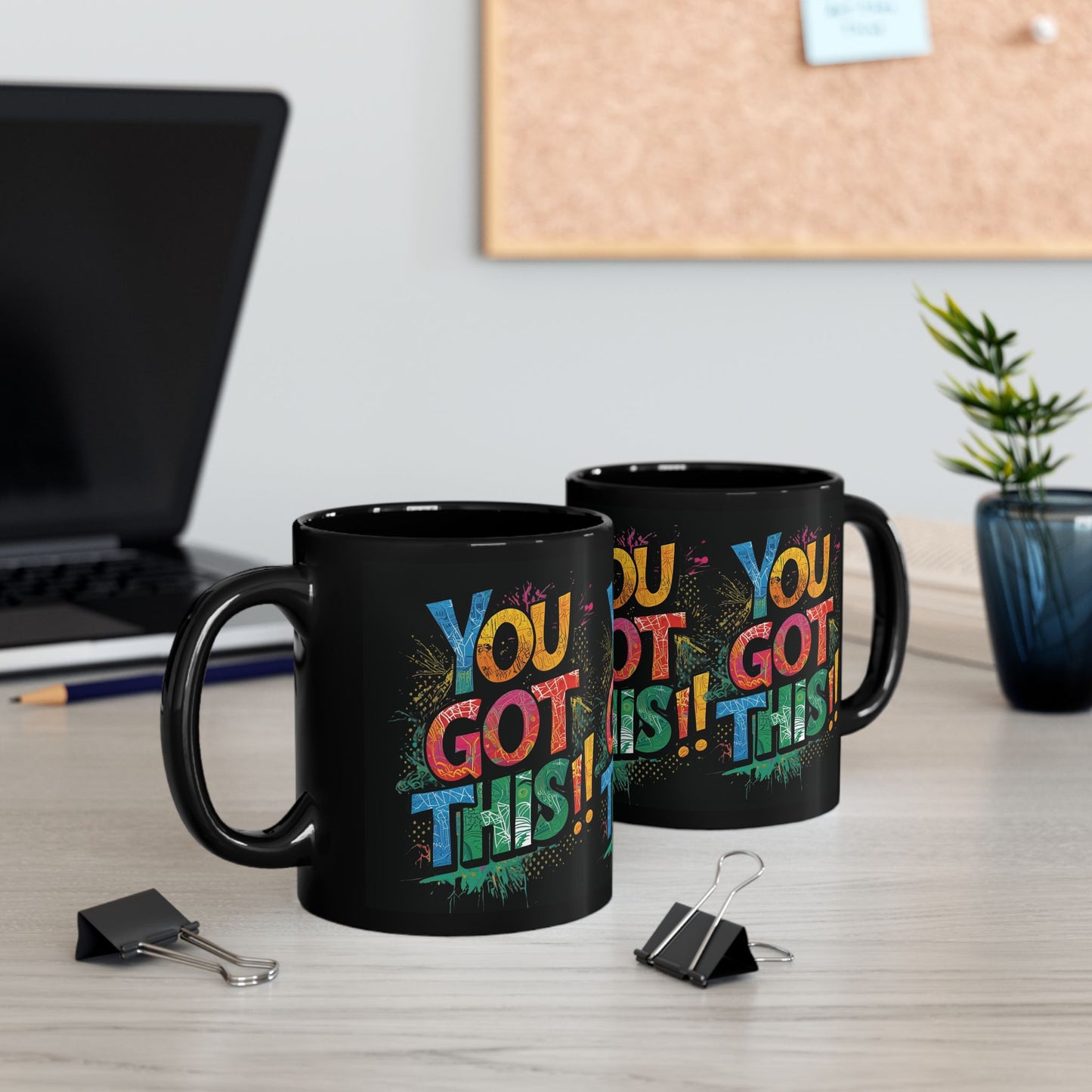 You Got This!! Motivational Mug – Glossy Black Ceramic 11oz & 15oz – Inspirational Coffee Cup for Office, Gym, Students, Friends – Microwave & Dishwasher Safe