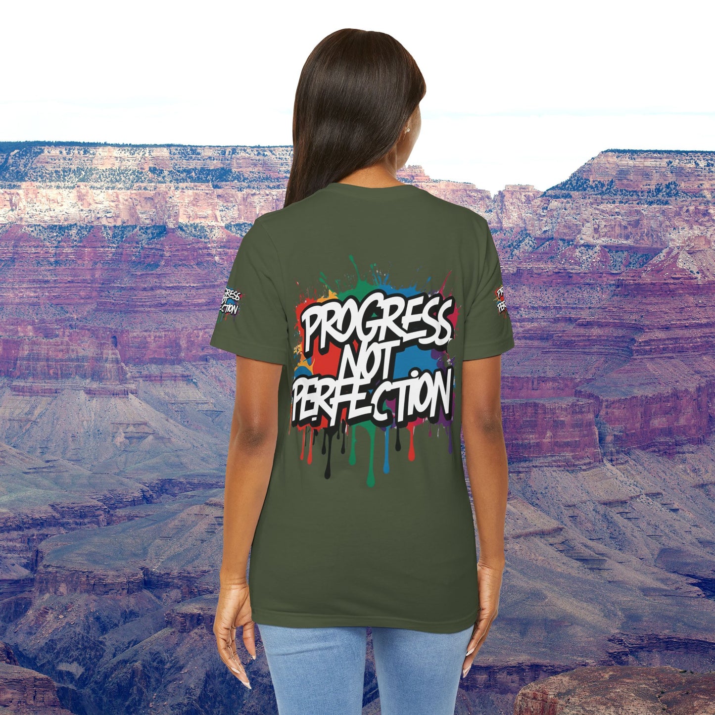 💥 Vibrant 💥 Eye-catching 💥 Motivational 💥 All Over Print 💥 Unisex T-shirt 💥 Progress Not Perfection 💥 Art-Inspired 💥 Apparel 💥 Sizes XS x 4XL 💥