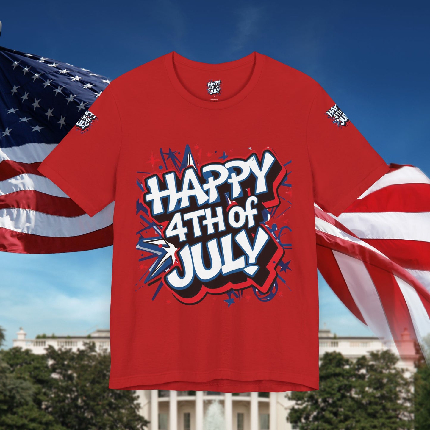 Happy 4th Of July Unisex Jersey Short Sleeve Tee, Independence Day T-Shirt, Patriotic Shirt, Red White Blue Tee, USA Celebration Top