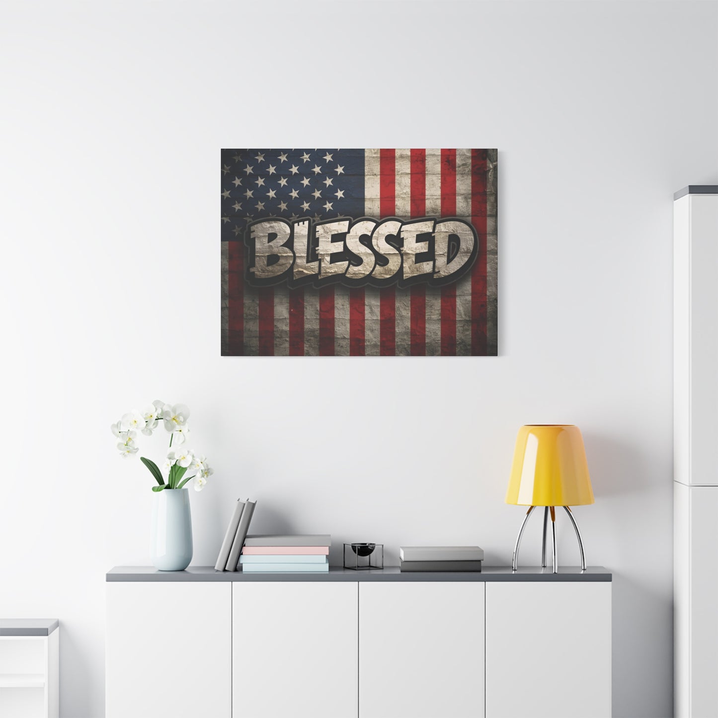 Blessed American Flag Canvas Wall Art, Patriotic Home Decor, Inspirational Gift, Rustic Wall Decor, Americana Artwork