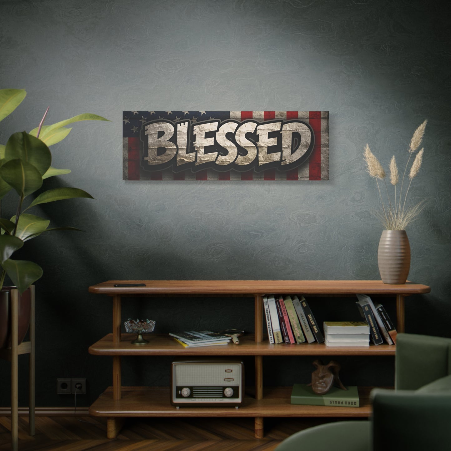 Blessed - Vintage American Flag - Red White & Blue - Canvas Wall Art - Patriotic Home Decor - Inspirational Gift - Rustic Wall Decor - Americana Artwork -