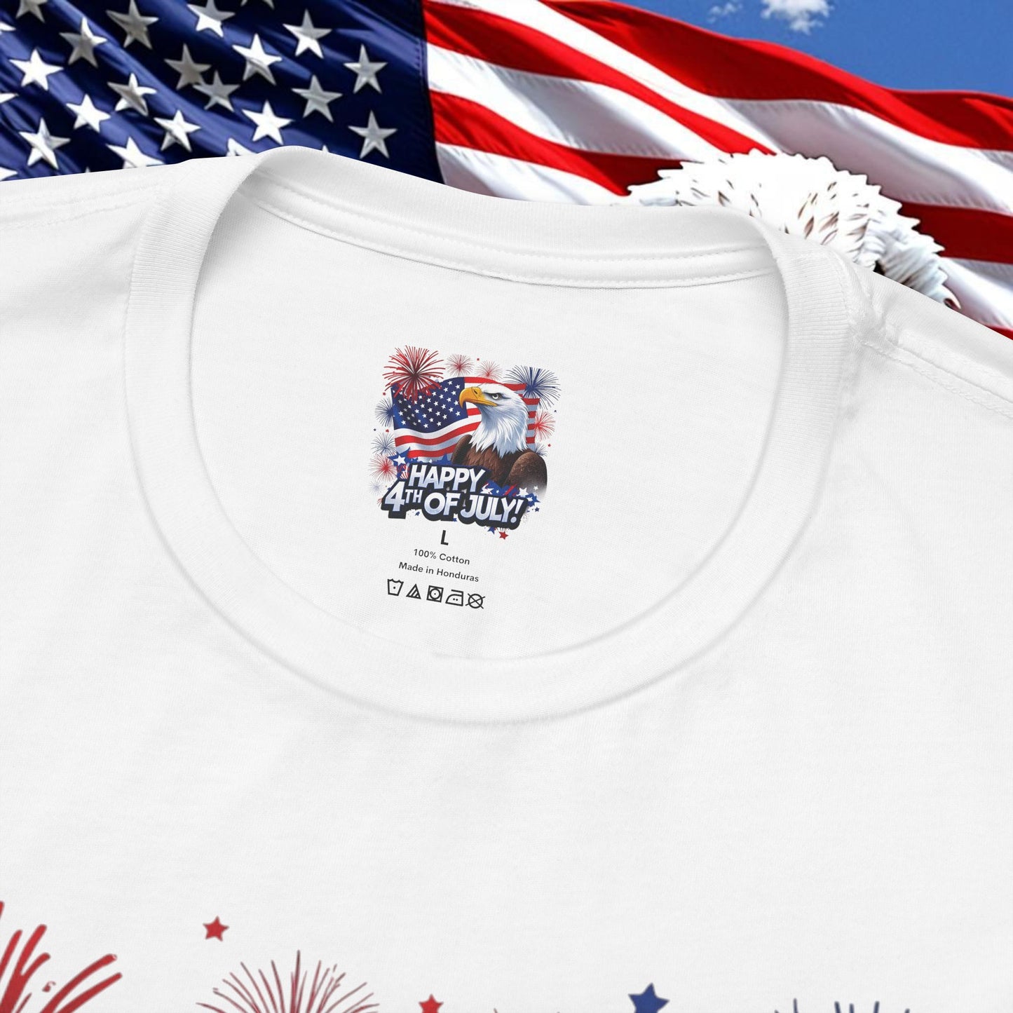 Happy 4th of July, Print Design, Unisex T-Shirt, Patriotic Print Design, Independence Day Shirt, Red White Blue Shirt, USA Tee Gift, Gift For Her, Gift For Him, American Flag, Bald Eagle