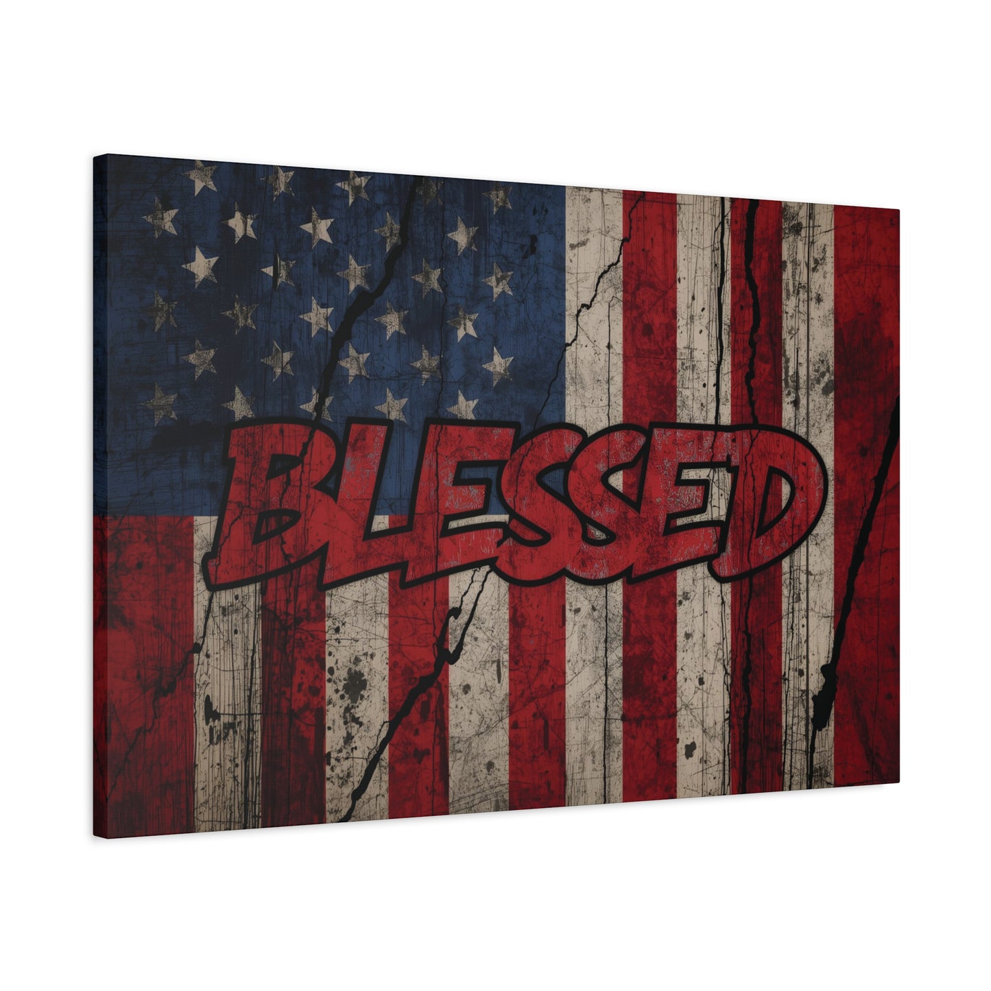 Blessed Patriotic Canvas Wall Art, Americana Decor, Home Wall Decoration, Rustic Flag Artwork, US Flag Decor