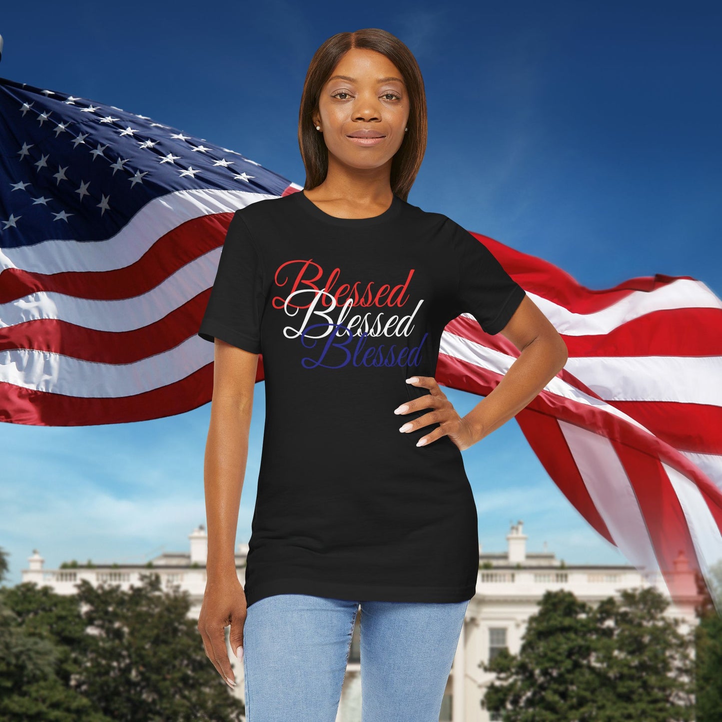 Red White Blue Blessed Design Unisex Tee