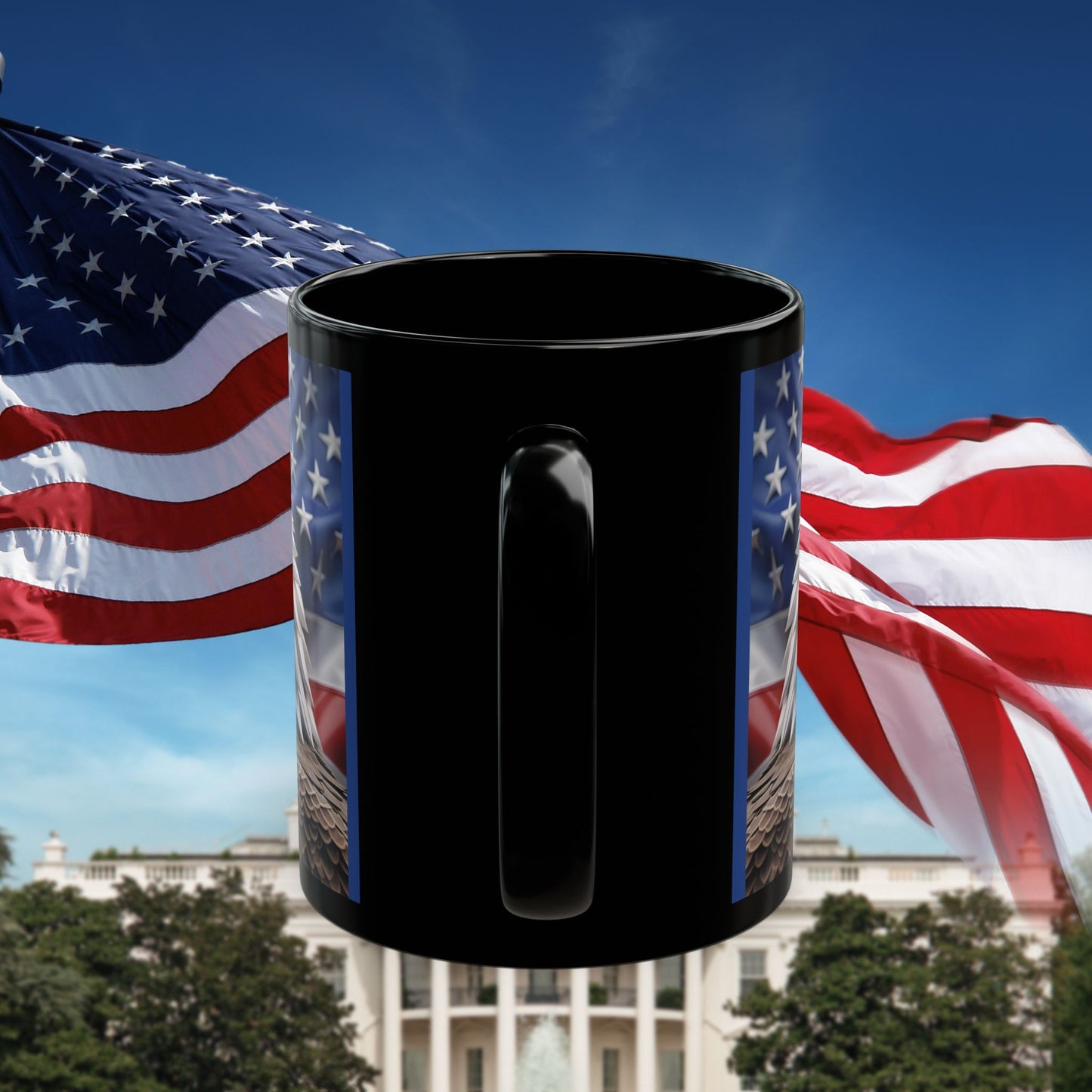 Patriotic USA Bald Eagle Ceramic Coffee Mug – Red, White & Blue American Flag Cup – Black Ceramic 11oz & 15oz – Veterans Day Gift, Independence Day Decor