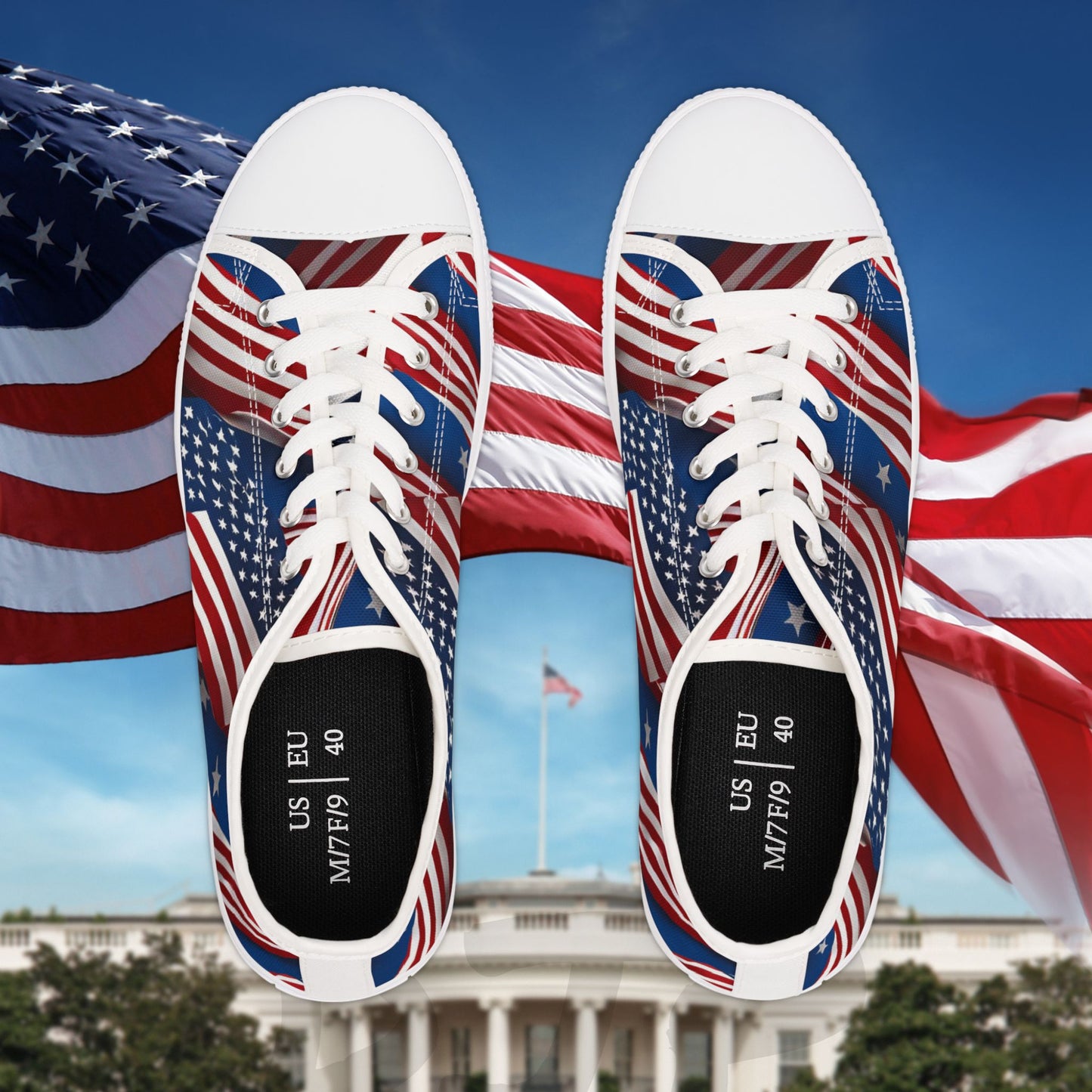 π₯π Patriotic π₯ Women's Low Top Sneakers π₯ Stars & Stripes Design π₯ White Sole & Black Sole to Choose From π₯