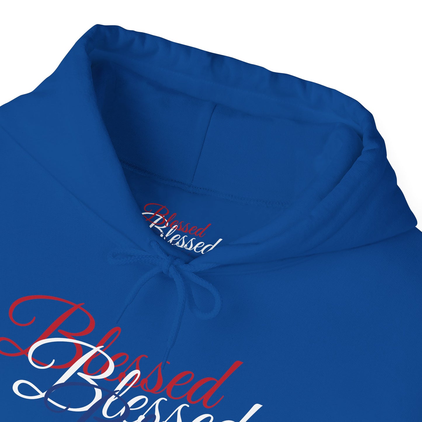 Blessed Hoodie – Patriotic Red, White & Blue Unisex Pullover Sweatshirt with Front & Back Print – Cozy, Positive Vibes Gift