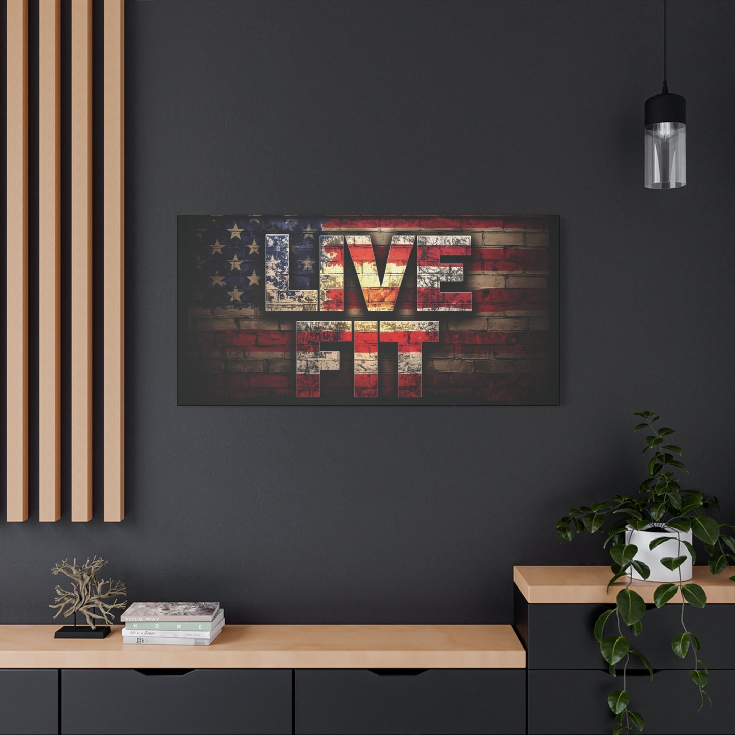 American Pride Canvas Wall Art - Live Fit Decor - Fitness Motivation - Patriotic Gift - USA Flag Artwork - Red White Blue -