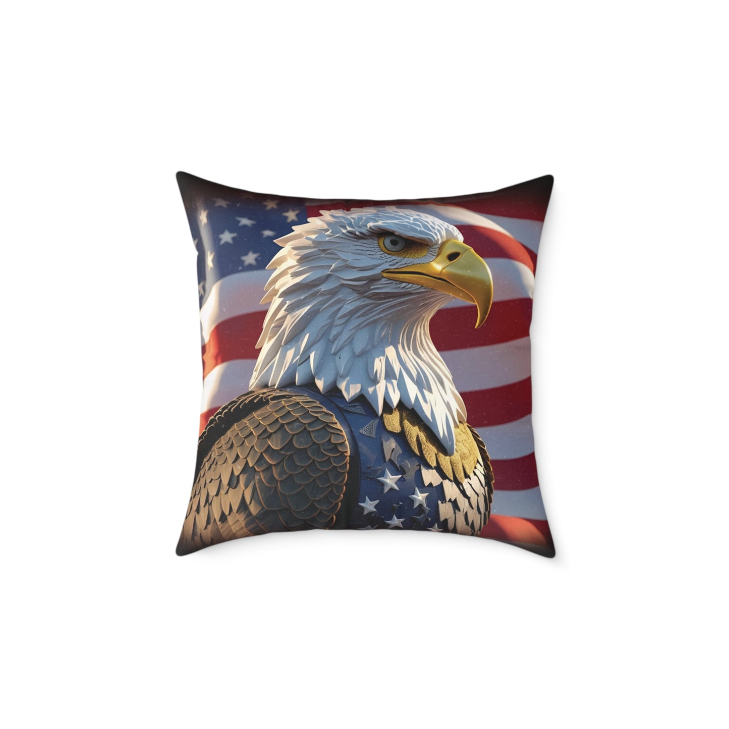 Patriotic Red White Blue American Flag Bald Eagle Square Pillow