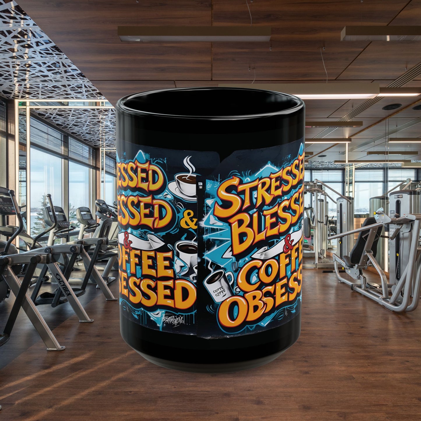Stressed Blessed & Coffee Obsessed Print, 11 oz. Insulated Travel Mug, Motivational Mug, Gift for Coffee Lovers, Fitness Mug, Inspirational Drinkware