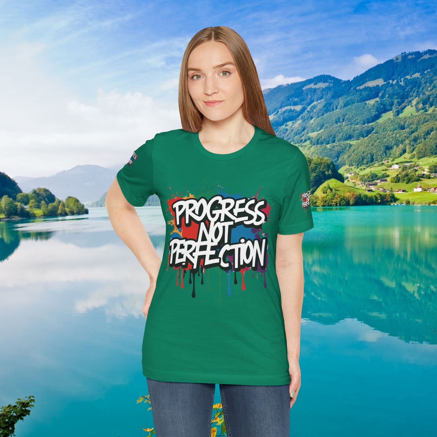 💥 Vibrant 💥 Eye-catching 💥 Motivational 💥 All Over Print 💥 Unisex T-shirt 💥 Progress Not Perfection 💥 Art-Inspired 💥 Apparel 💥 Sizes XS x 4XL 💥