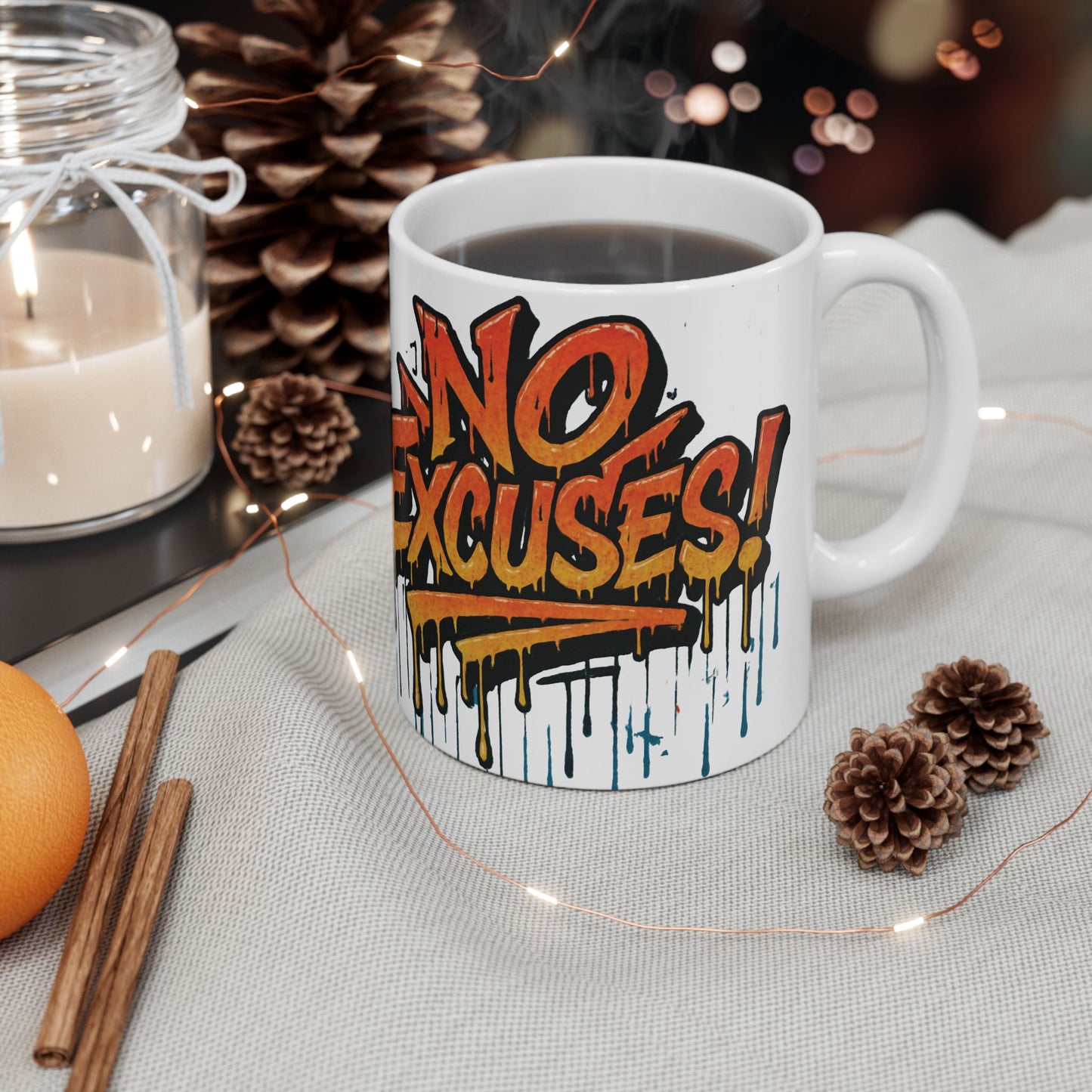 Motivational Ceramic Mug - No Excuses! Coffee Cup for Encouragement, Office Decor, Gift for Friends, Inspirational Tea Mug