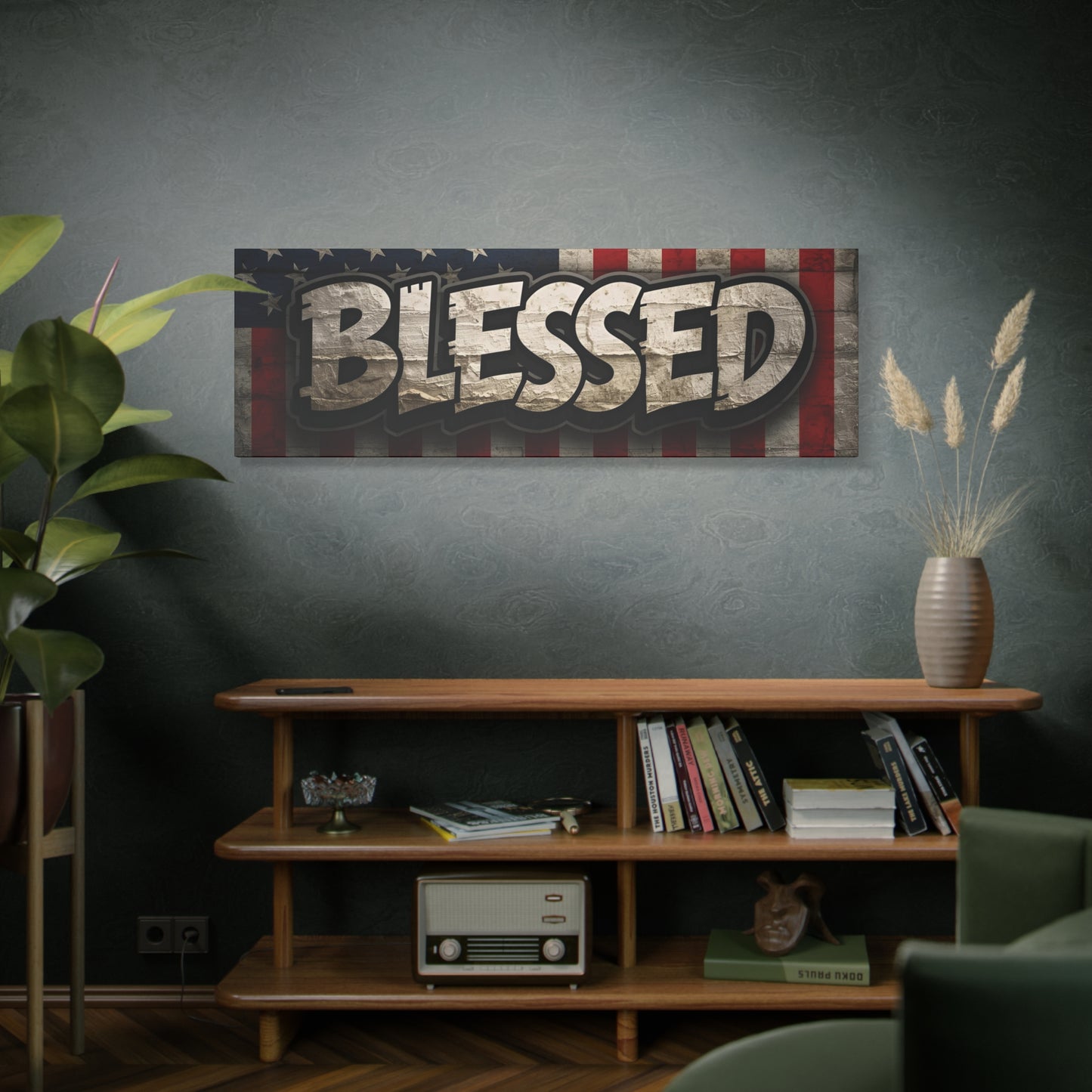 Blessed - Vintage American Flag - Red White & Blue - Canvas Wall Art - Patriotic Home Decor - Inspirational Gift - Rustic Wall Decor - Americana Artwork -