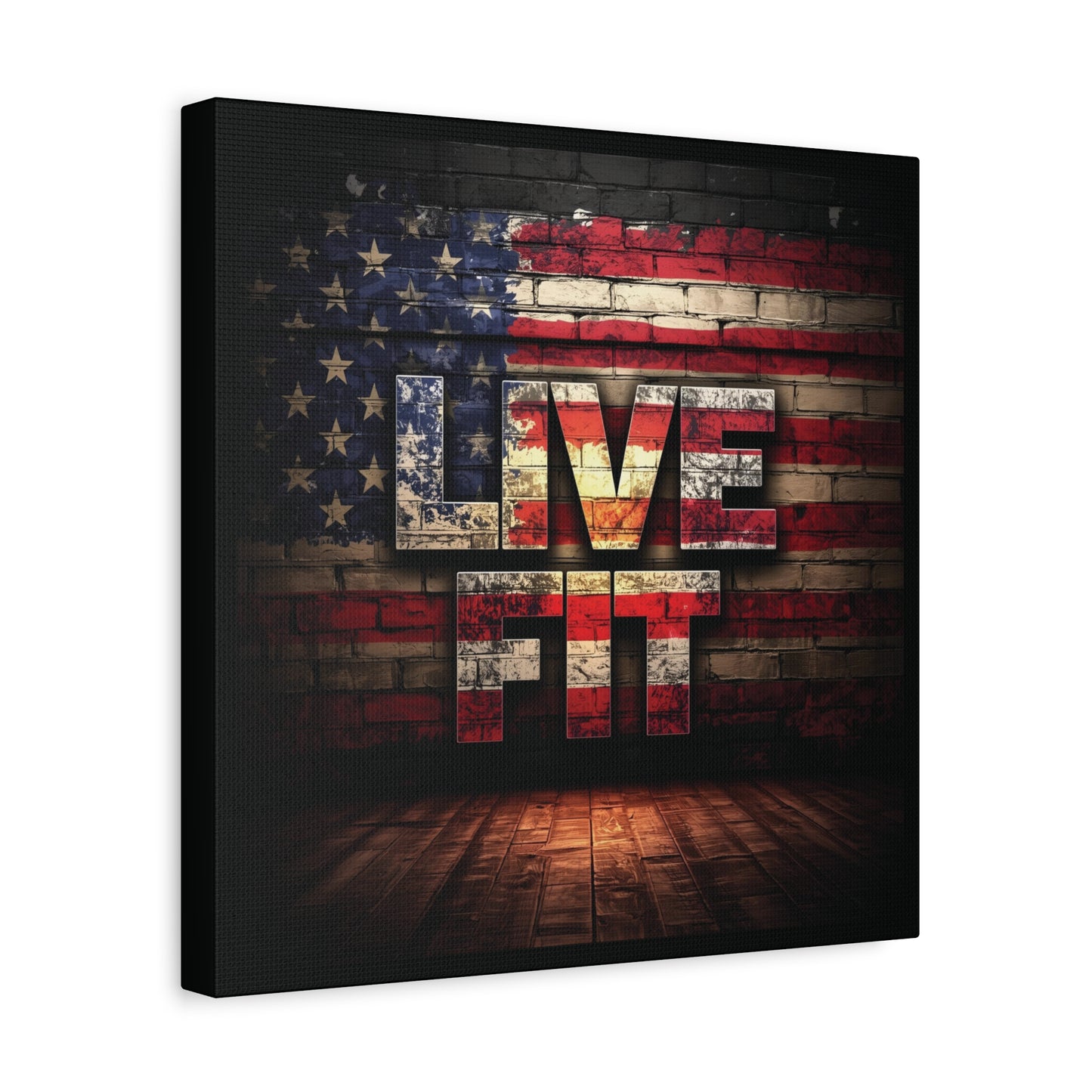 American Pride Canvas Wall Art - Live Fit Decor - Fitness Motivation - Patriotic Gift - USA Flag Artwork - Red White Blue -