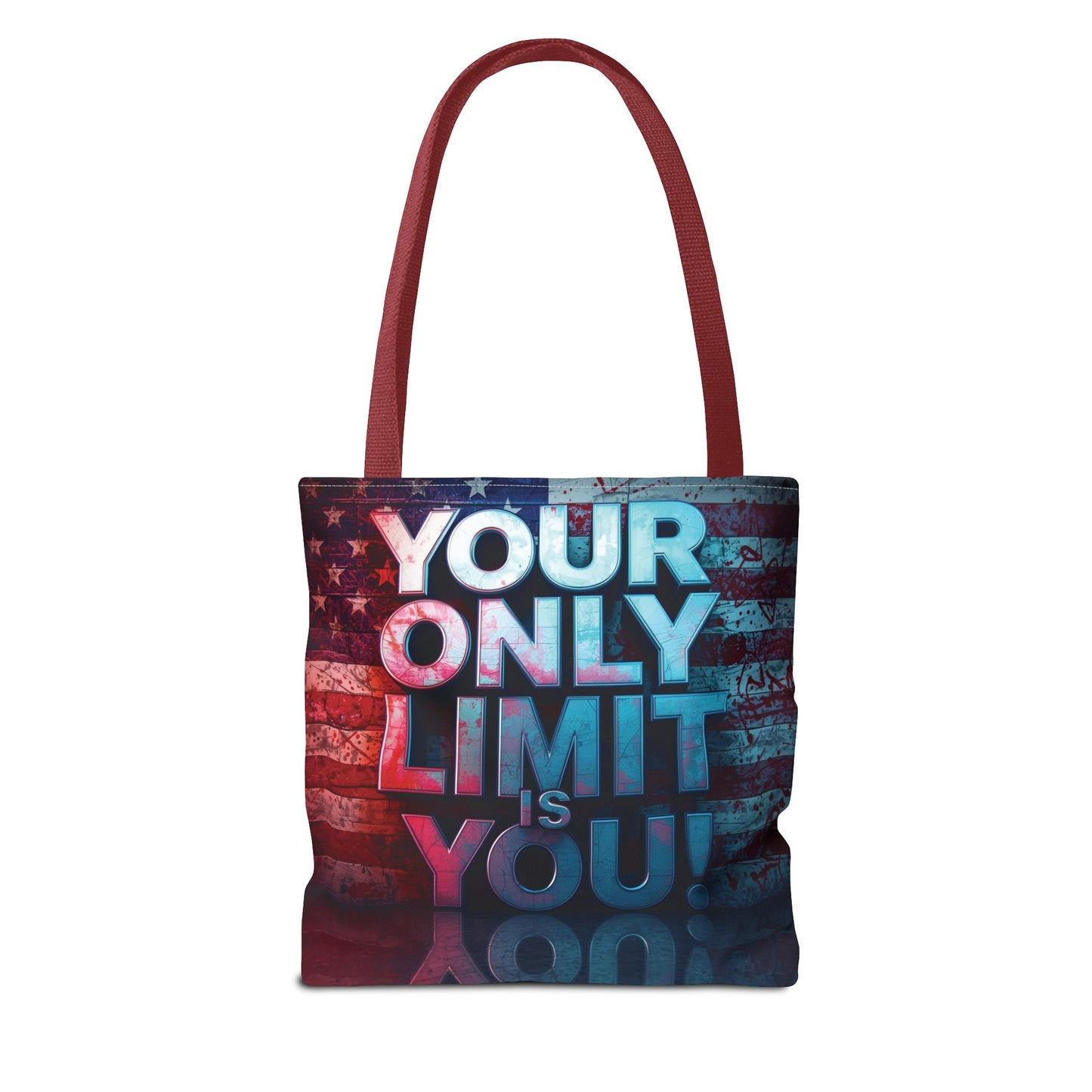 Motivational Tote Bag, Your Only Limit is You!, Inspirational Gift, USA Flag Design, Eco-Friendly Everyday Tote