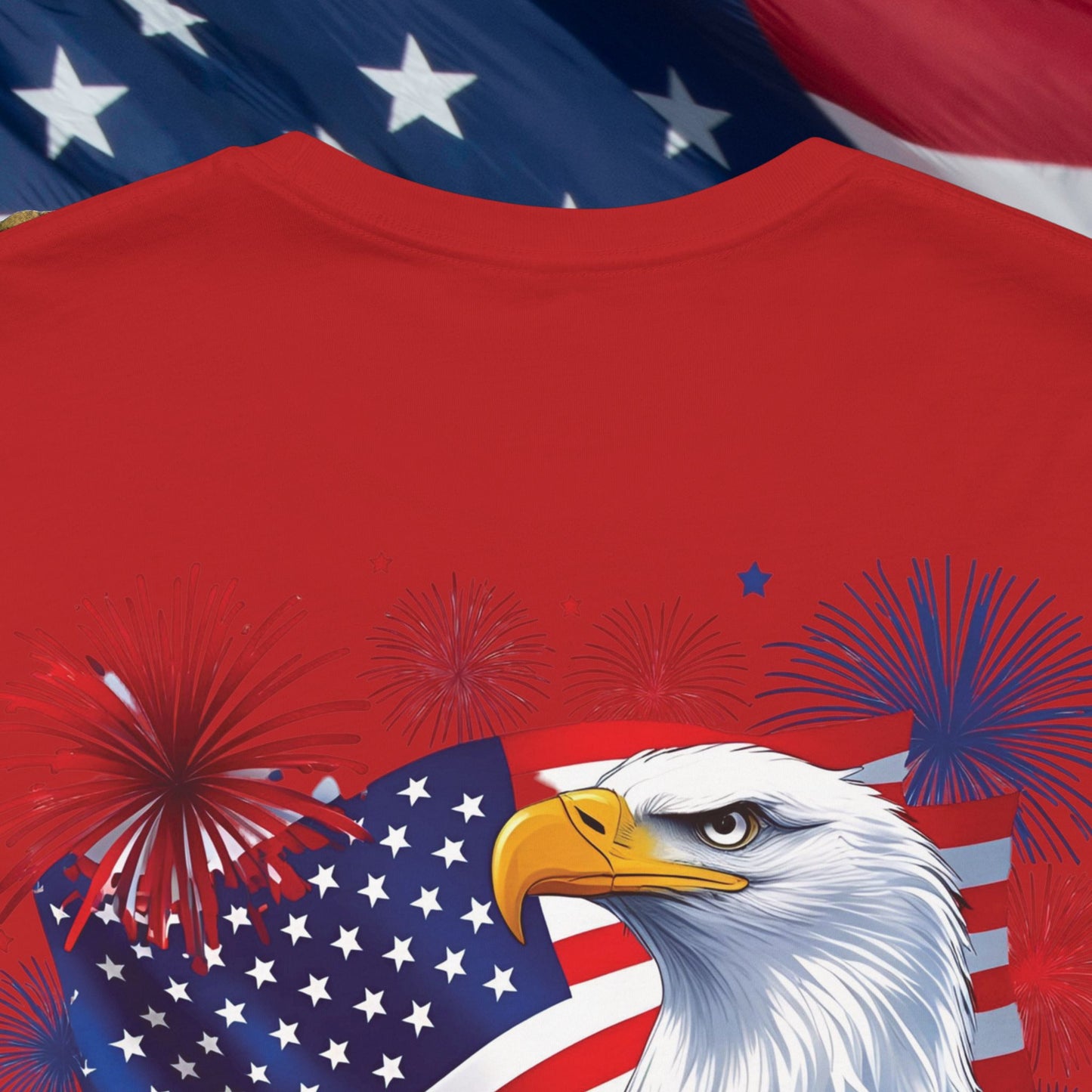 Happy 4th of July, Print Design, Unisex T-Shirt, Patriotic Print Design, Independence Day Shirt, Red White Blue Shirt, USA Tee Gift, Gift For Her, Gift For Him, American Flag, Bald Eagle