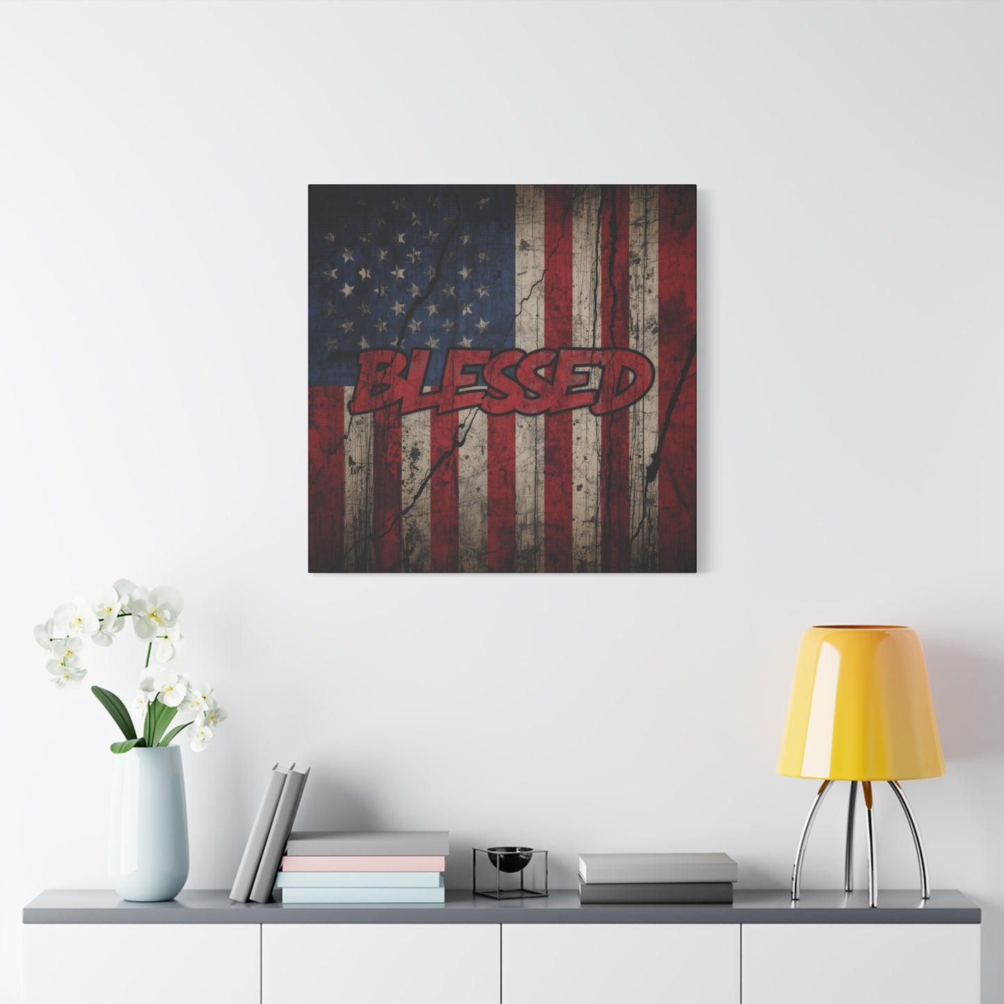 Blessed Patriotic Canvas Wall Art, Americana Decor, Home Wall Decoration, Rustic Flag Artwork, US Flag Decor