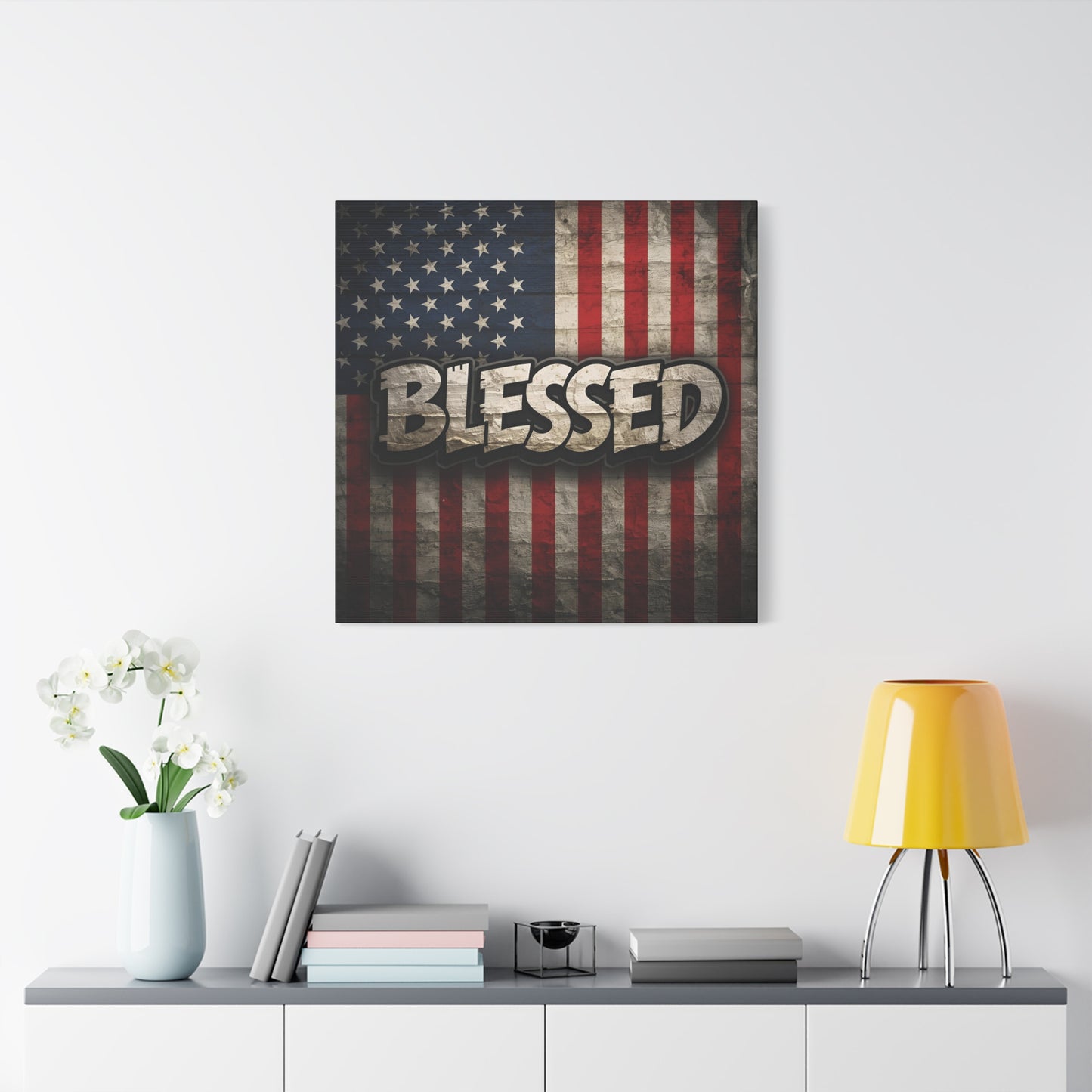 Blessed American Flag Canvas Wall Art, Patriotic Home Decor, Inspirational Gift, Rustic Wall Decor, Americana Artwork