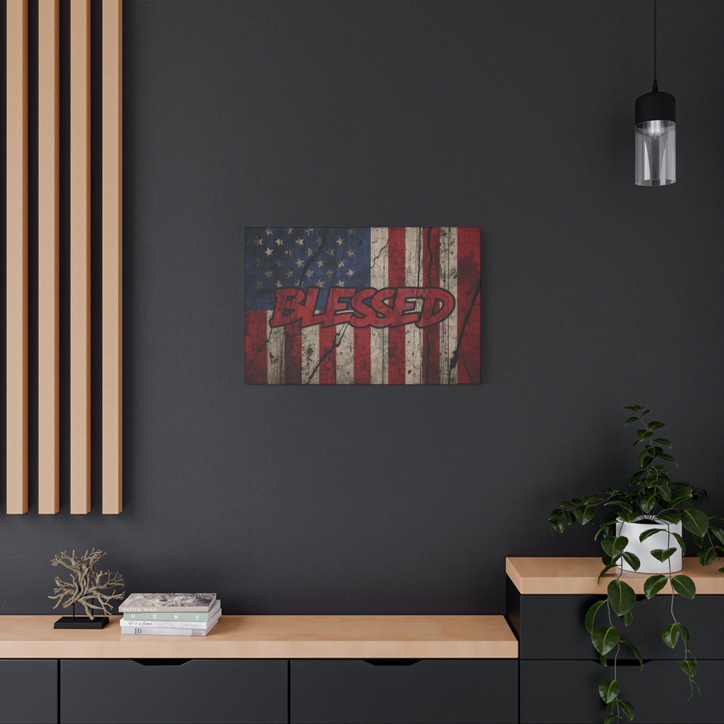 Blessed Patriotic Canvas Wall Art, Americana Decor, Home Wall Decoration, Rustic Flag Artwork, US Flag Decor