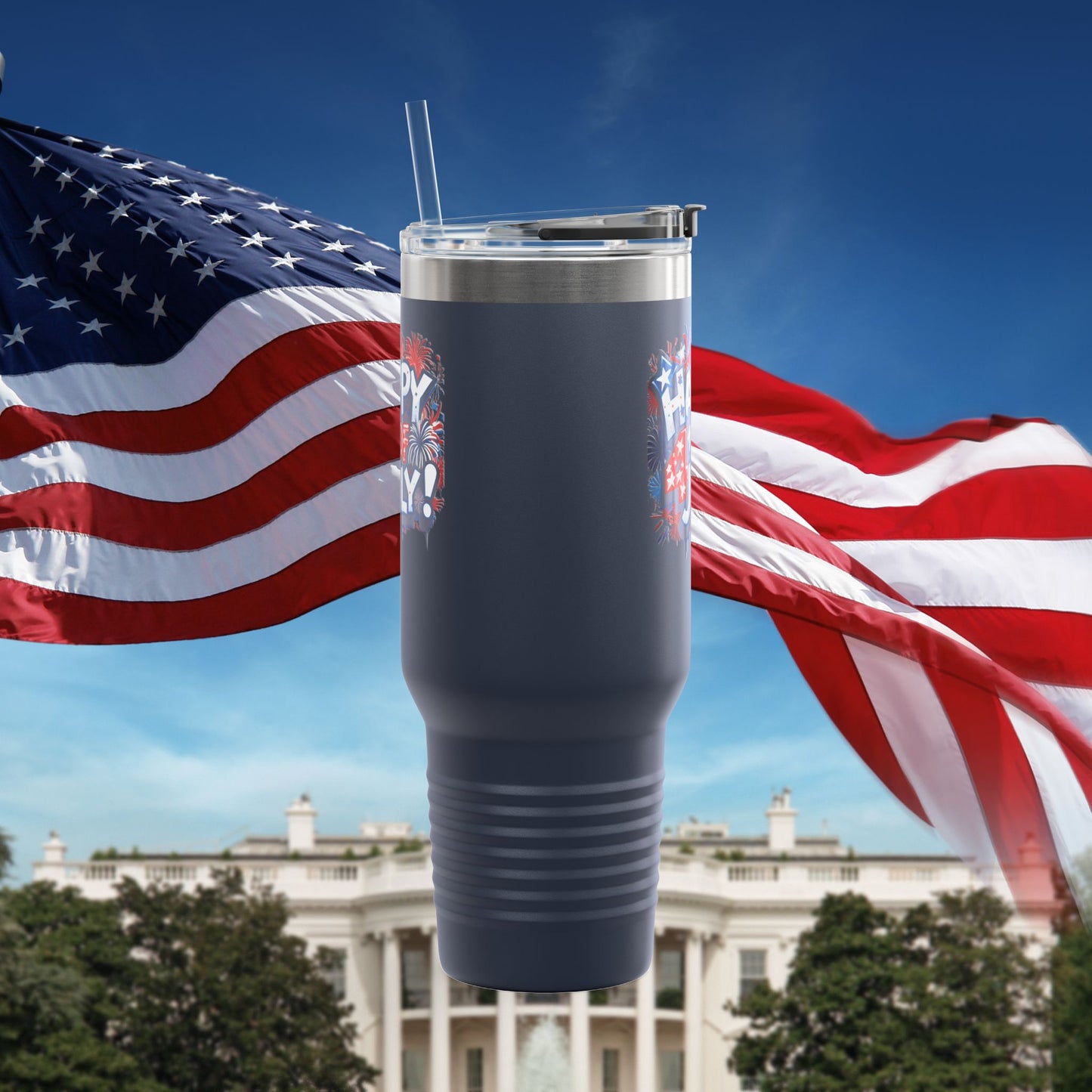 Patriotic Insulated Travel Mug - 40oz - Perfect for 4th of July Celebrations, BBQs, Camping, Family Gatherings, Gifts!