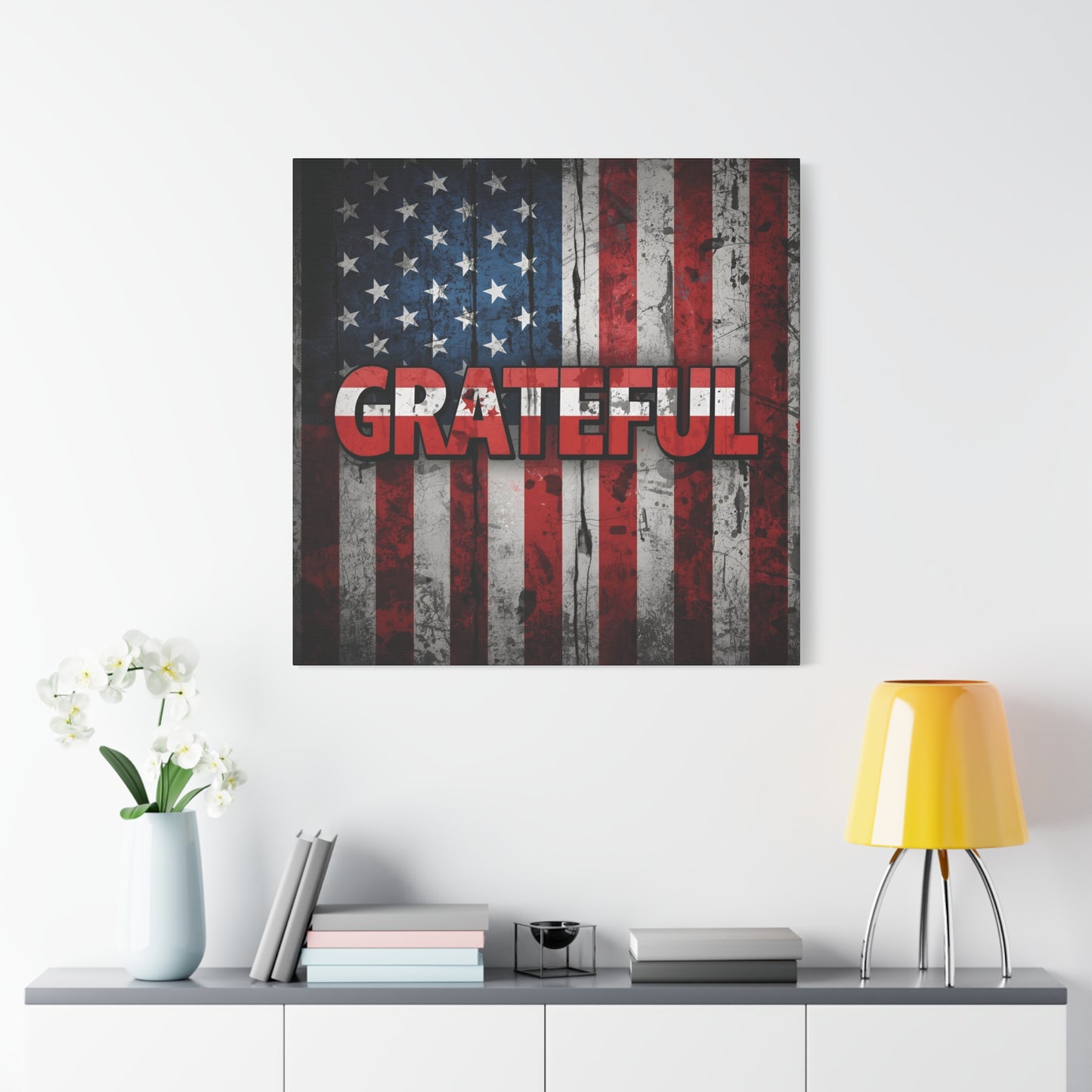 Grateful American Flag Wall Art | Patriotic Canvas Decor, Home Wall Decor, Inspirational Gift, 4th of July Decoration, Veteran's Day