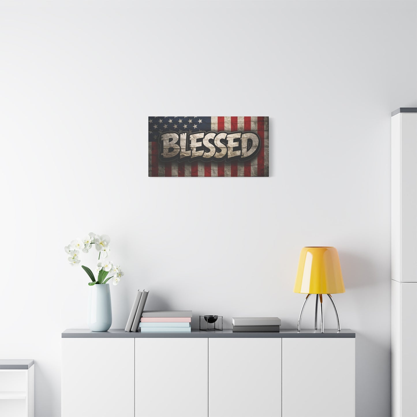 Blessed American Flag Canvas Wall Art, Patriotic Home Decor, Inspirational Gift, Rustic Wall Decor, Americana Artwork