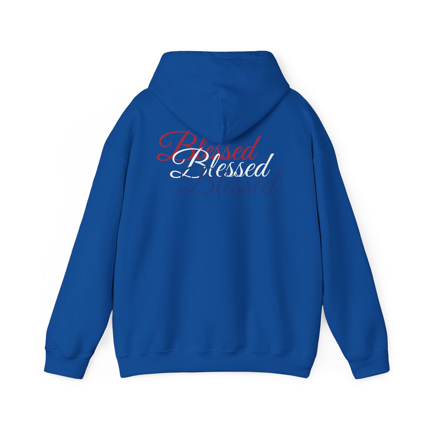 Blessed Hoodie – Patriotic Red, White & Blue Unisex Pullover Sweatshirt with Front & Back Print – Cozy, Positive Vibes Gift