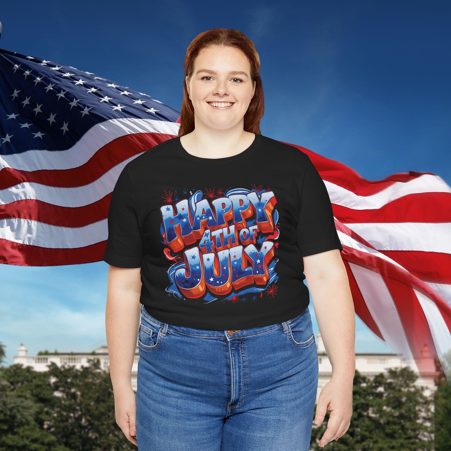 Happy 4th Of July, Print Design T-Shirt, Independence Day, American Flag, Bald Eagle, Red White Blue