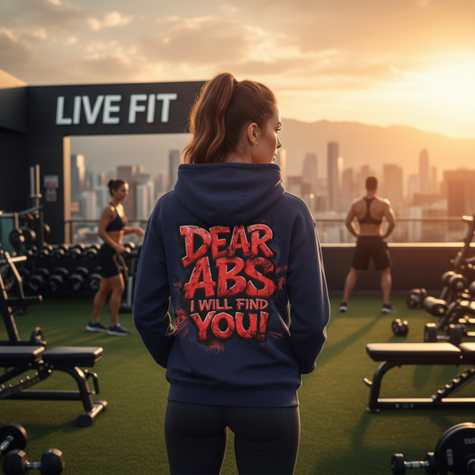 Dear Abs I Will Find You! - French Terry Hoodie - Funny Fitness Sweatshirt - Unisex S-5XL