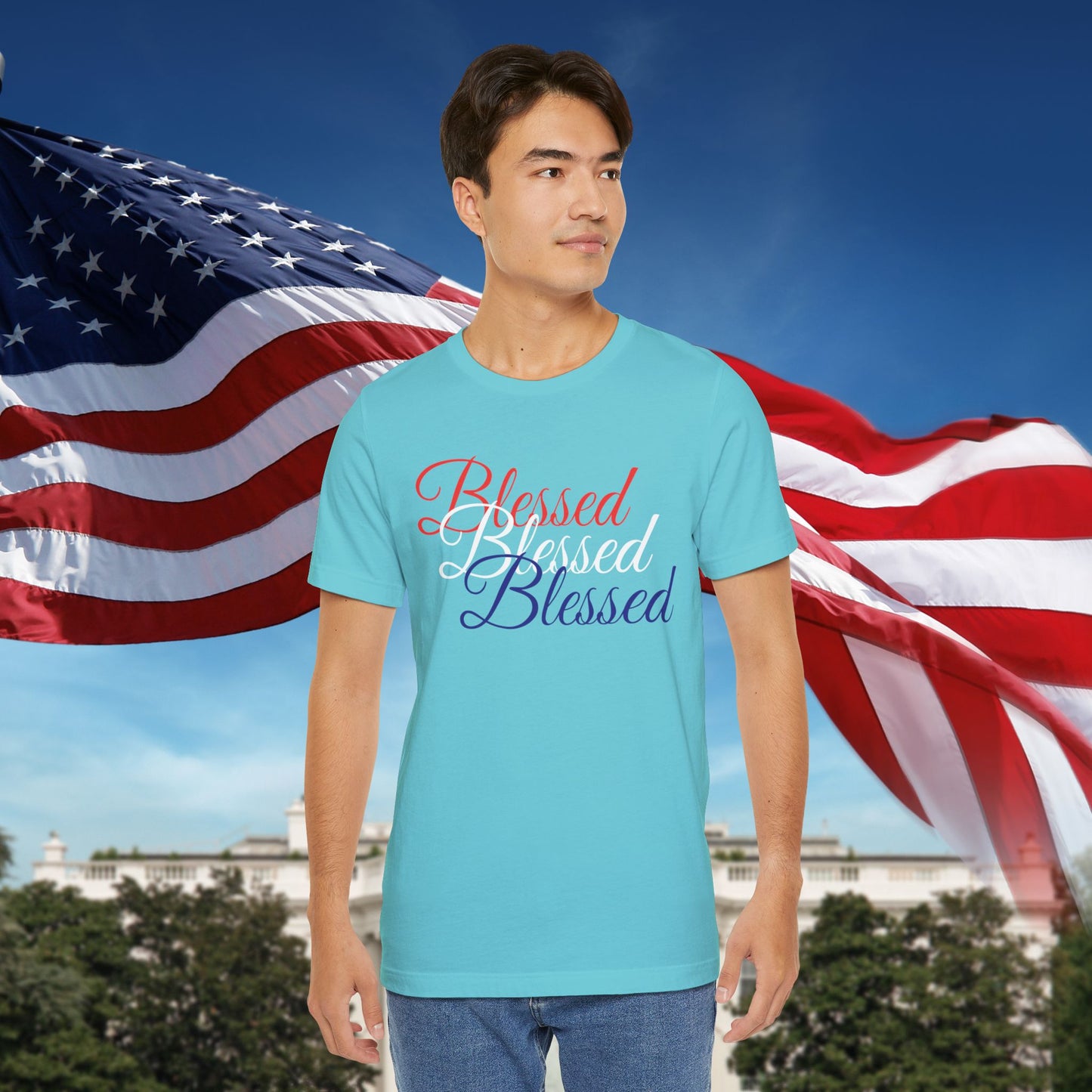 Red White Blue Blessed Design Unisex Tee