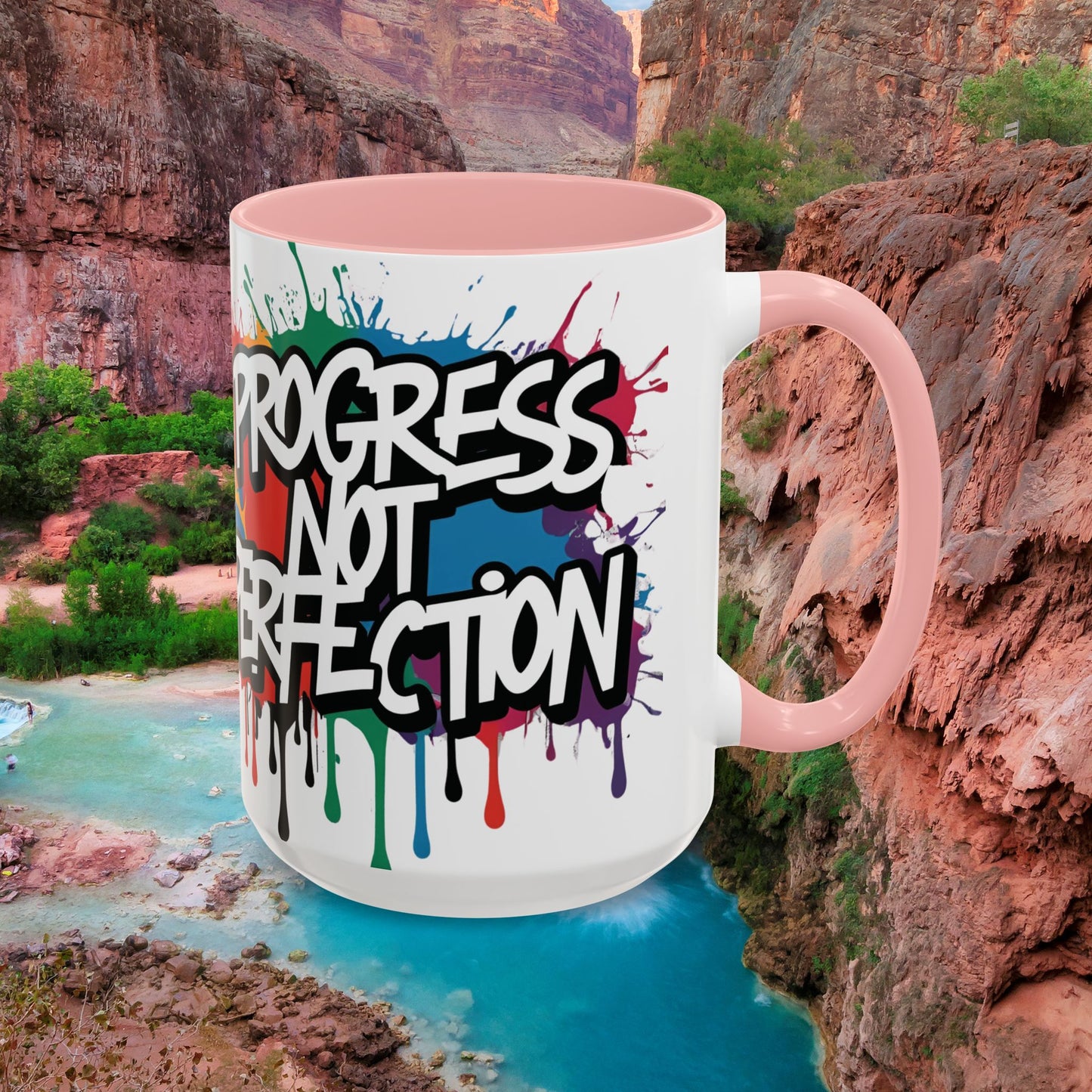 Vibrant Ceramic Mug Inspirational Let's Go! Graffiti Mug Coffee Mug Progress Not Perfection Sizes 11oz & 15oz Birthday Gift Graduation Gift 8 Different Color Options