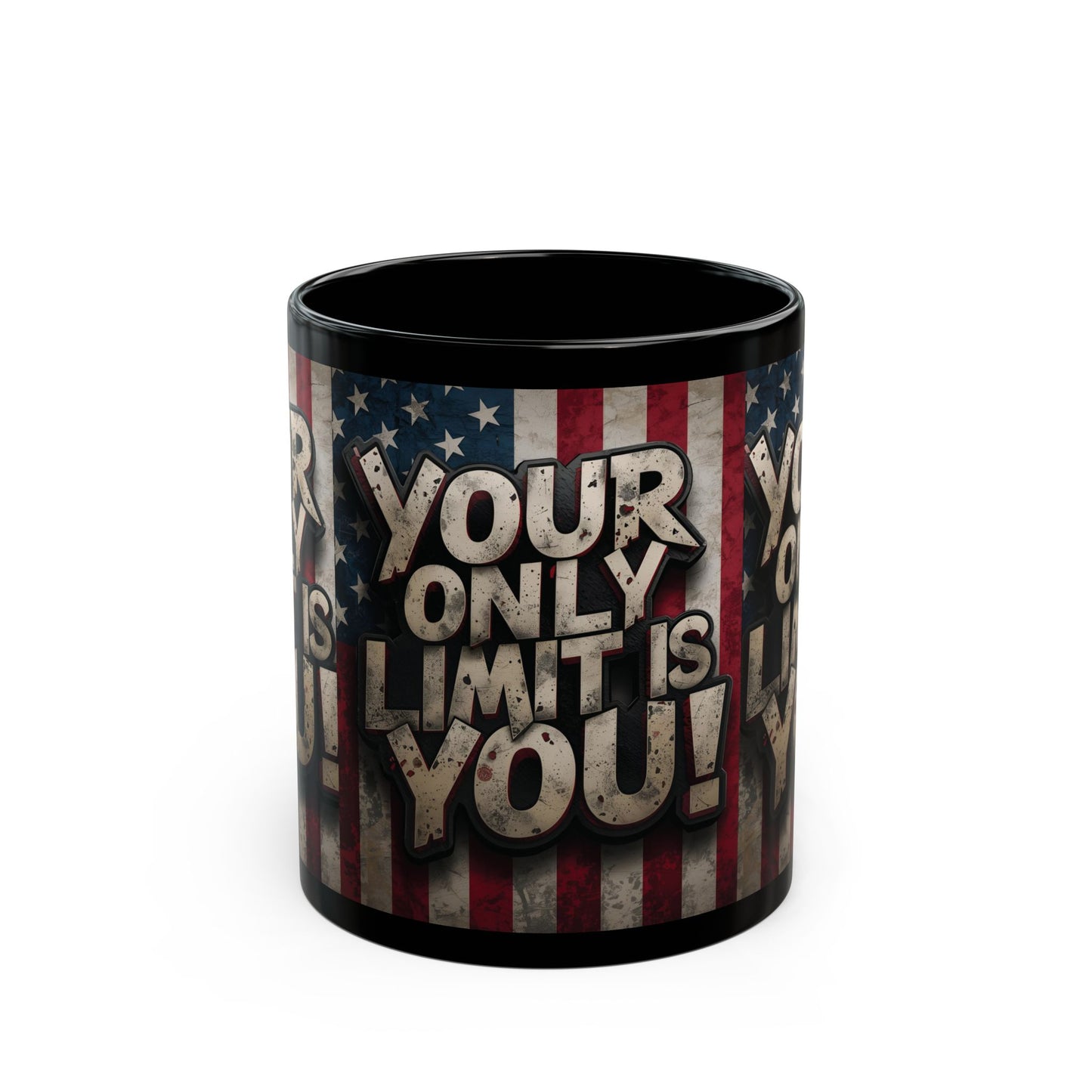 Sleek Ceramic Black Mug Inspirational Motivation American Flag Your Only Limit Is You! Design - 11oz - 15oz