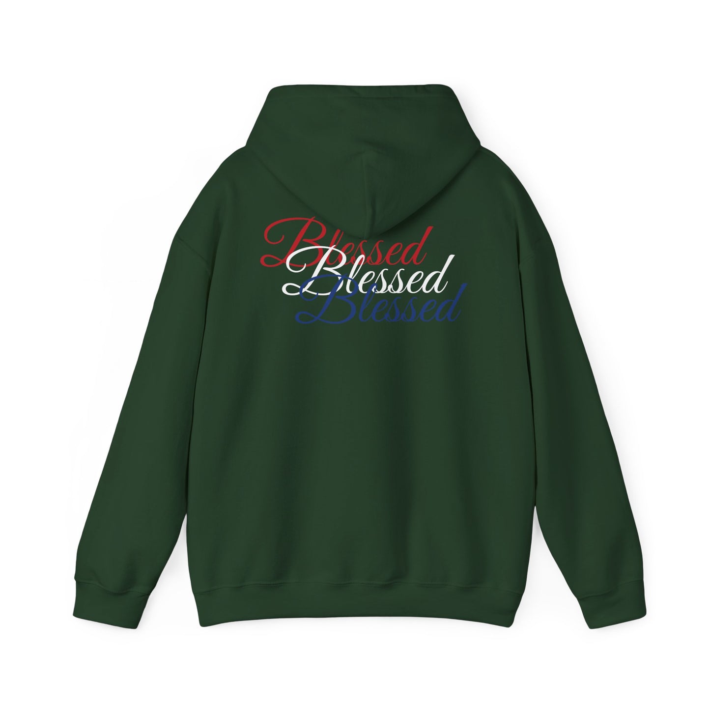 Blessed Hoodie – Patriotic Red, White & Blue Unisex Pullover Sweatshirt with Front & Back Print – Cozy, Positive Vibes Gift