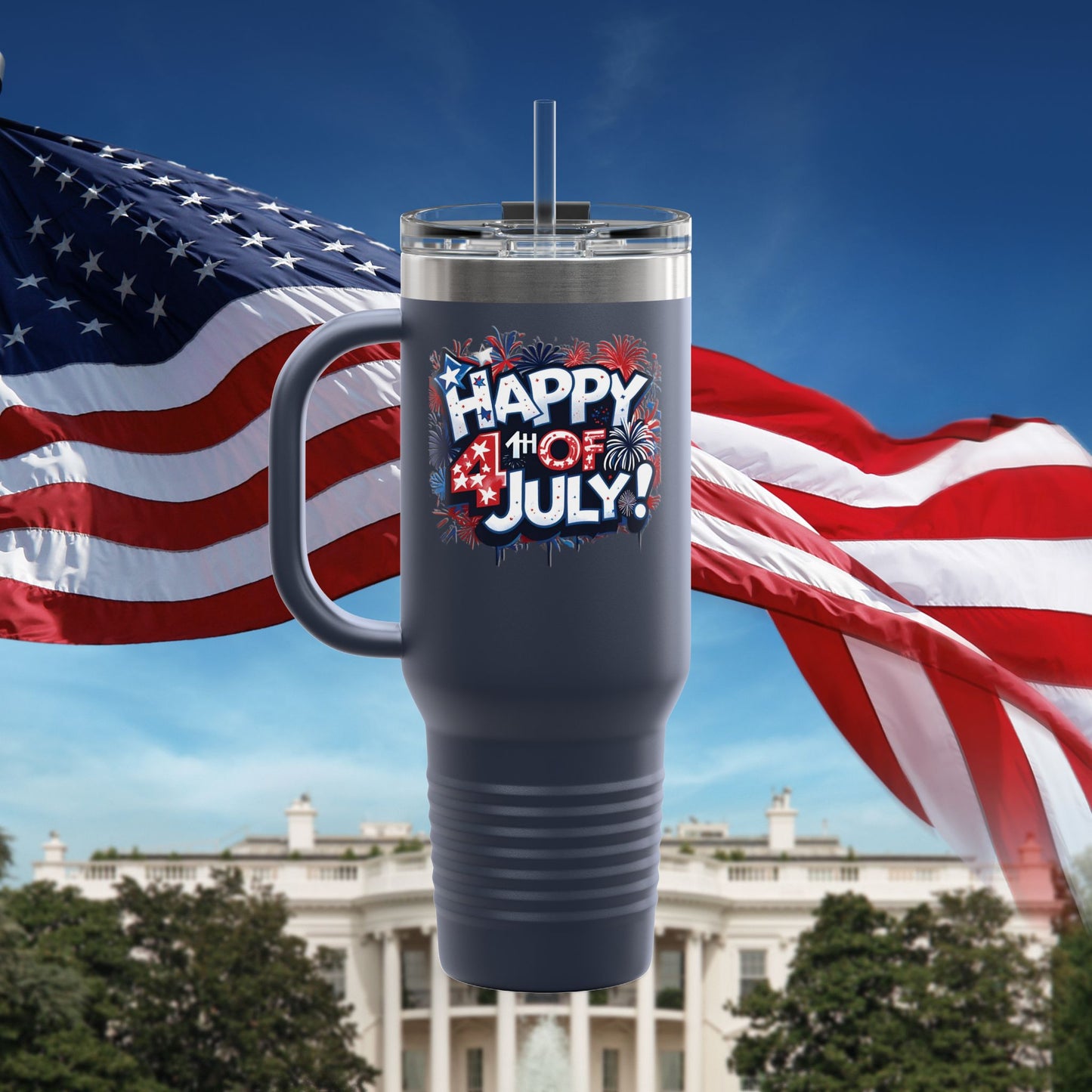 Patriotic Insulated Travel Mug - 40oz - Perfect for 4th of July Celebrations, BBQs, Camping, Family Gatherings, Gifts!