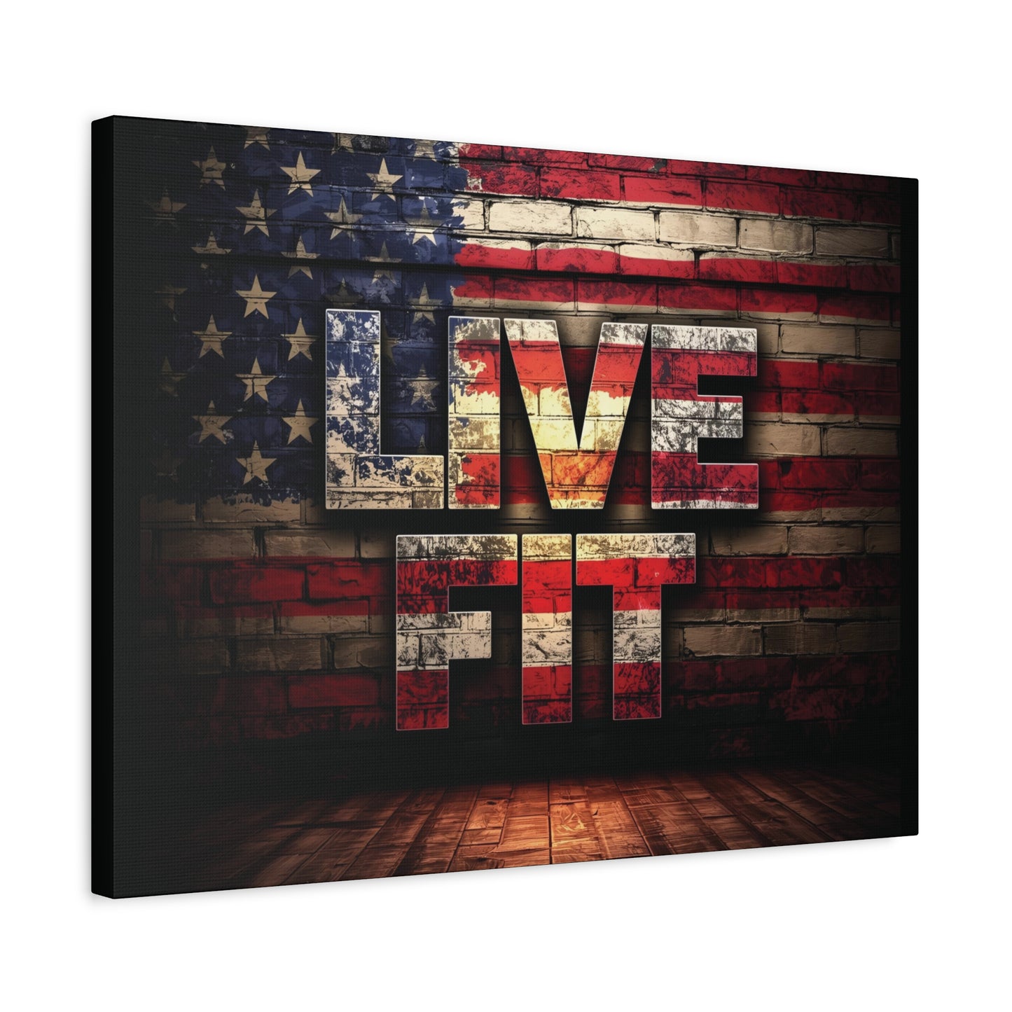 American Pride Canvas Wall Art - Live Fit Decor - Fitness Motivation - Patriotic Gift - USA Flag Artwork - Red White Blue -