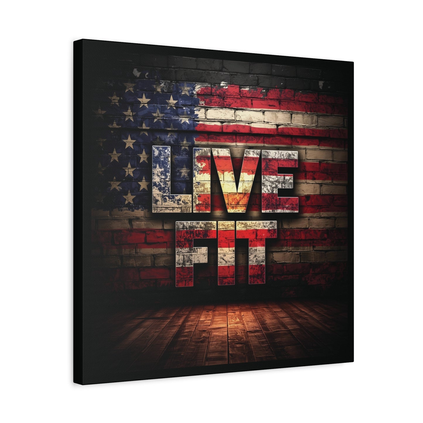 American Pride Canvas Wall Art - Live Fit Decor - Fitness Motivation - Patriotic Gift - USA Flag Artwork - Red White Blue -