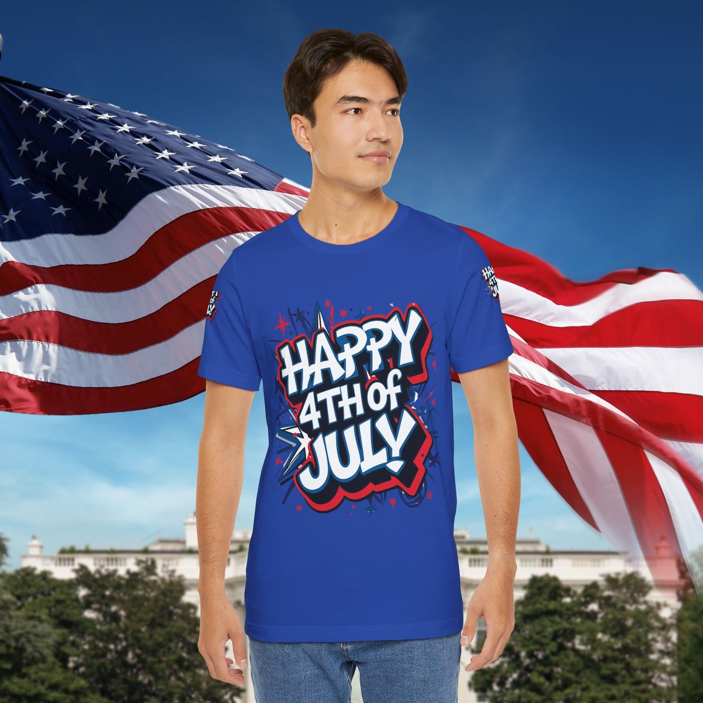 Happy 4th Of July Unisex Jersey Short Sleeve Tee, Independence Day T-Shirt, Patriotic Shirt, Red White Blue Tee, USA Celebration Top
