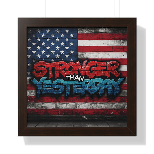 Patriotic Stronger Than Yesterday Red White Blue Wall Art Print, Framed Horizontal Poster, Inspirational Home Decor, Gift for Veterans, Americana Decor, Motivational Art