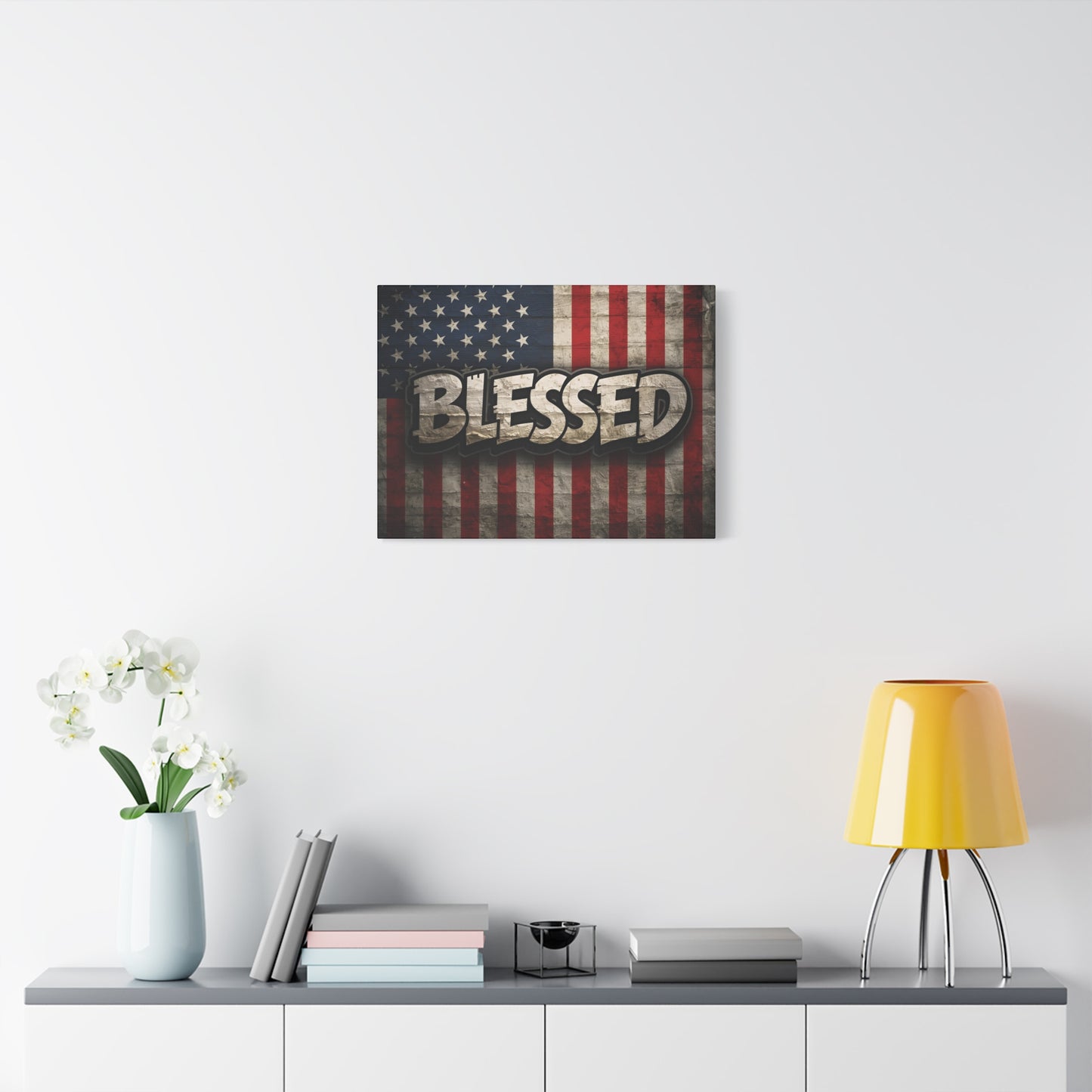 Blessed American Flag Canvas Wall Art, Patriotic Home Decor, Inspirational Gift, Rustic Wall Decor, Americana Artwork