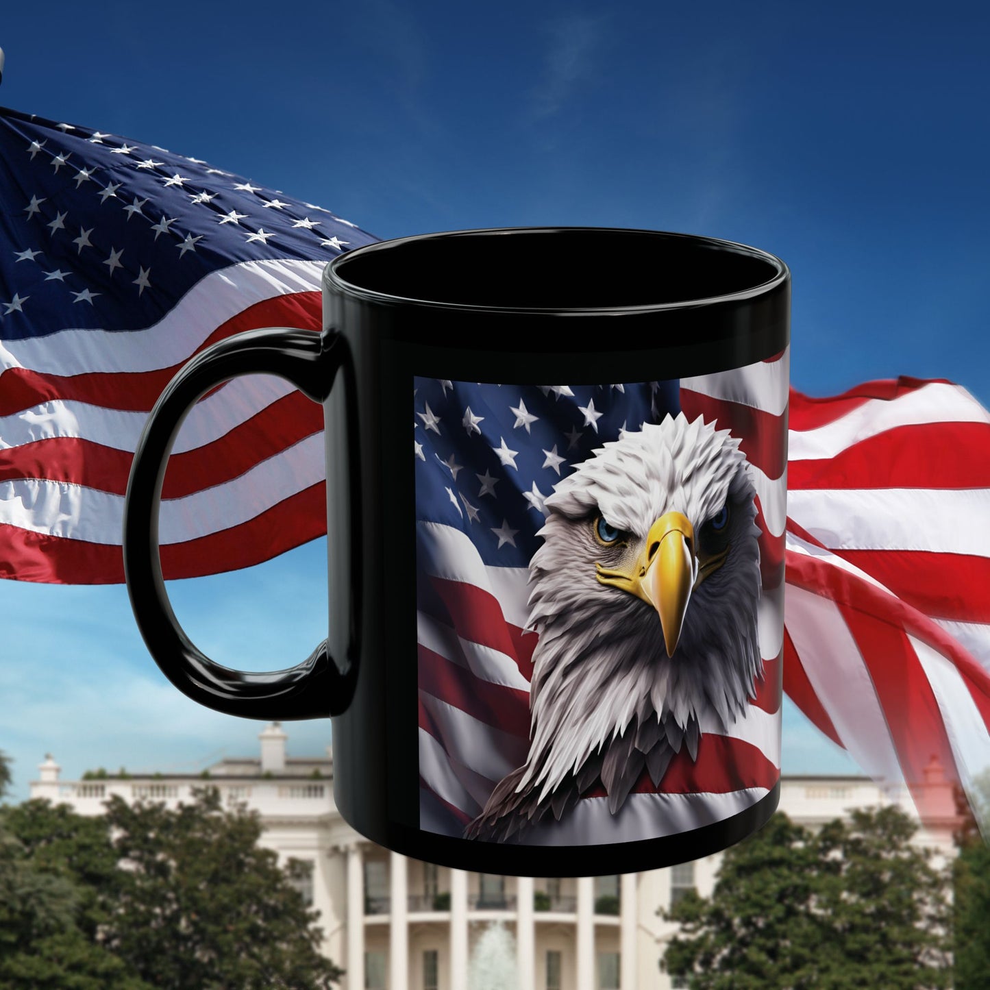 Patriotic Mug, Memorial Day Gift, American Flag, Bald Eagle, 11oz, Thank You For Your Service!