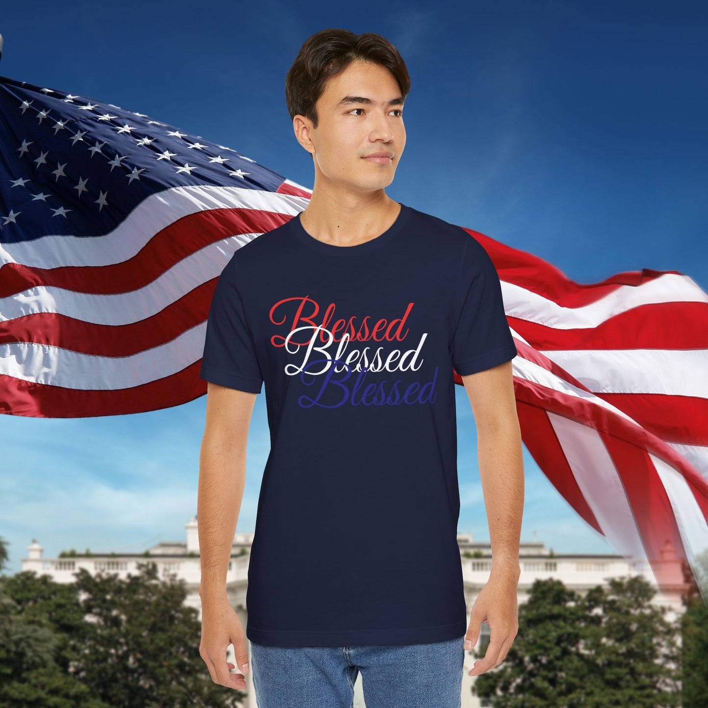 Red White Blue Blessed Design Unisex Tee