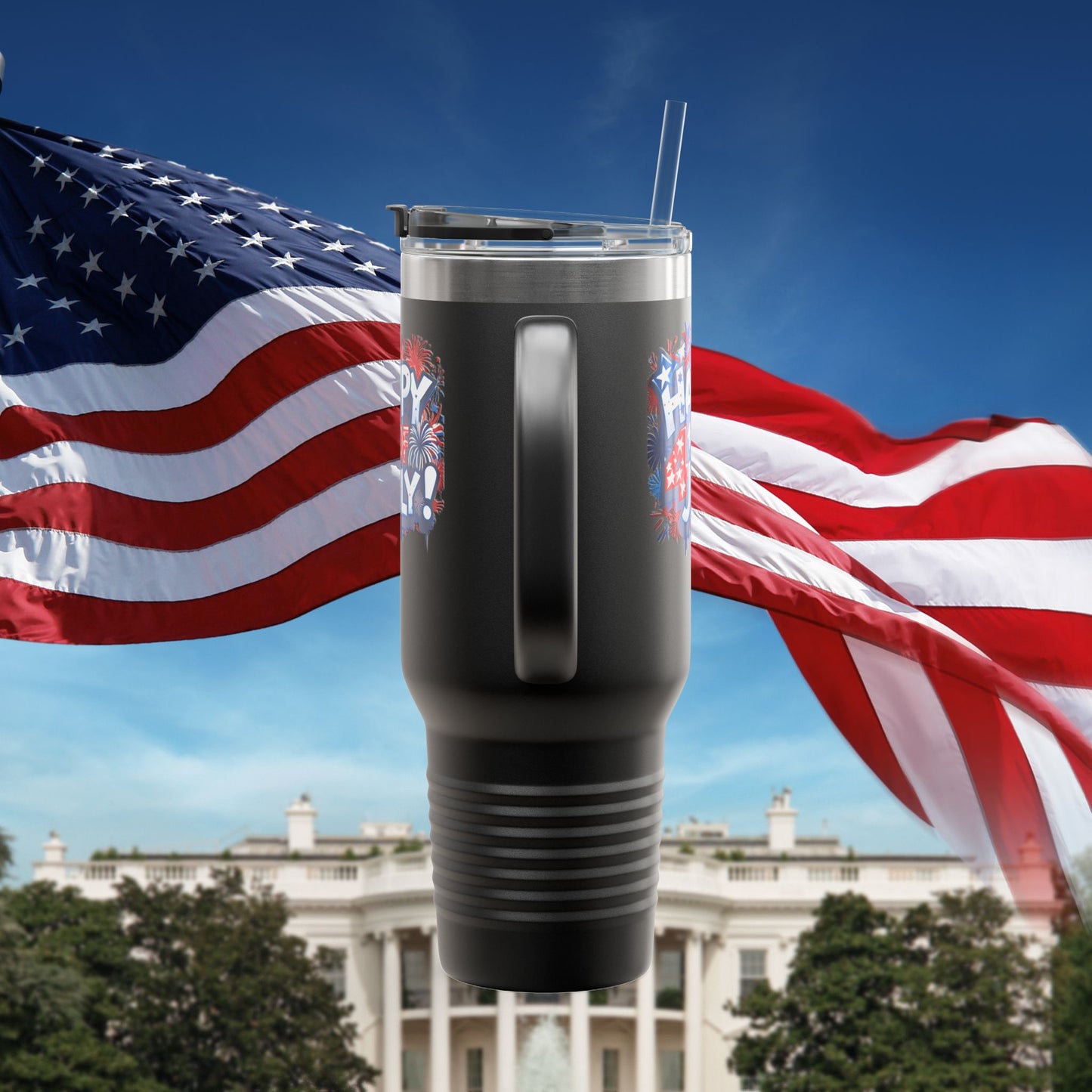 Patriotic Insulated Travel Mug - 40oz - Perfect for 4th of July Celebrations, BBQs, Camping, Family Gatherings, Gifts!